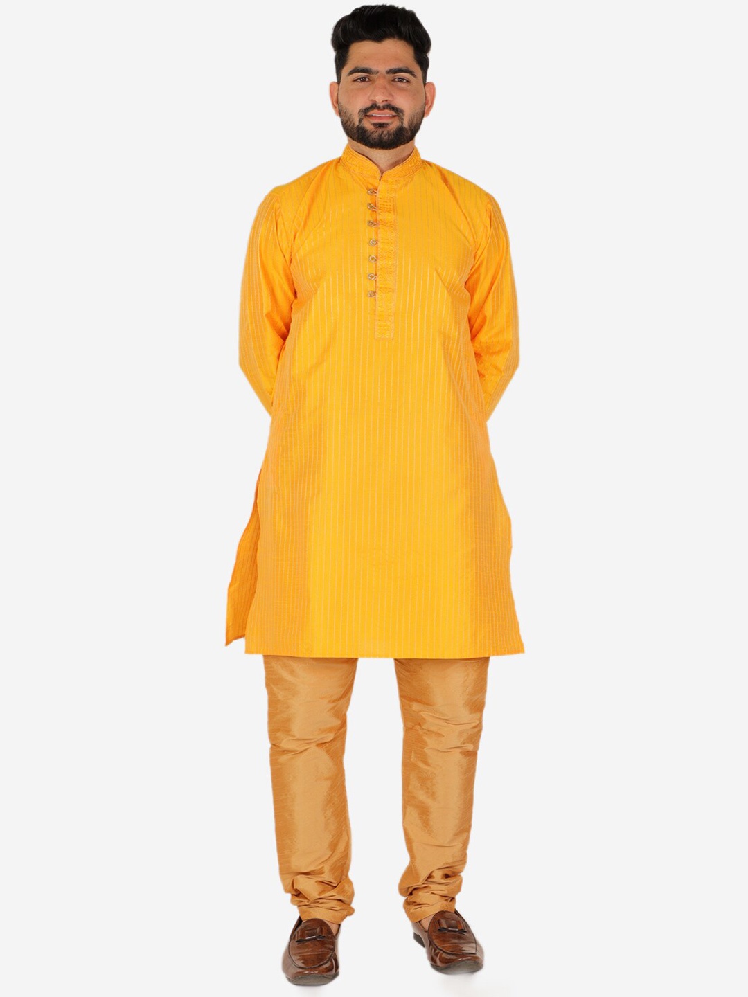 

Pro-Ethic STYLE DEVELOPER Men Yellow Pure Silk Kurta with Pyjamas