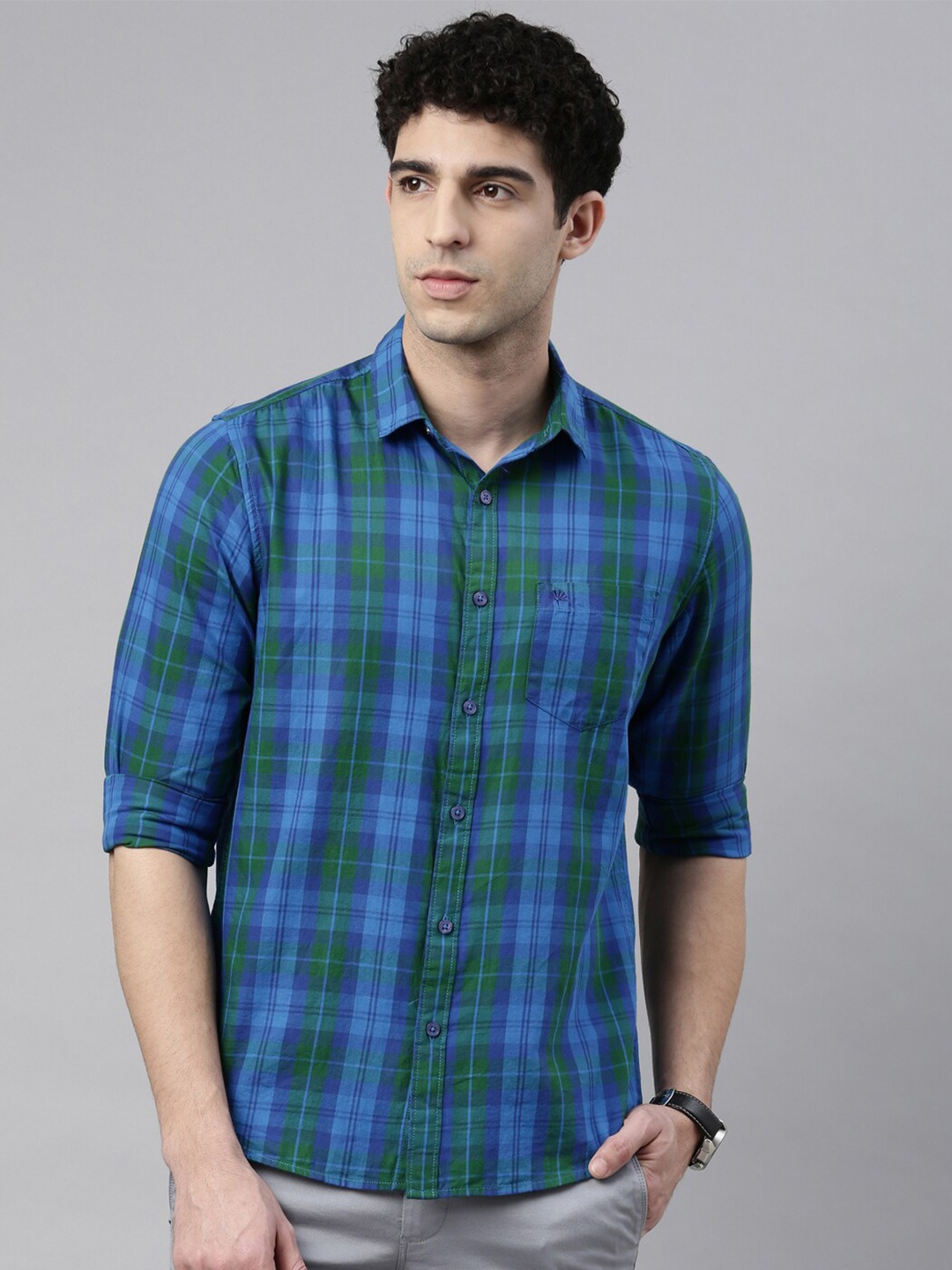 

Chennis Men Green Slim Fit Tartan Checked Casual Shirt