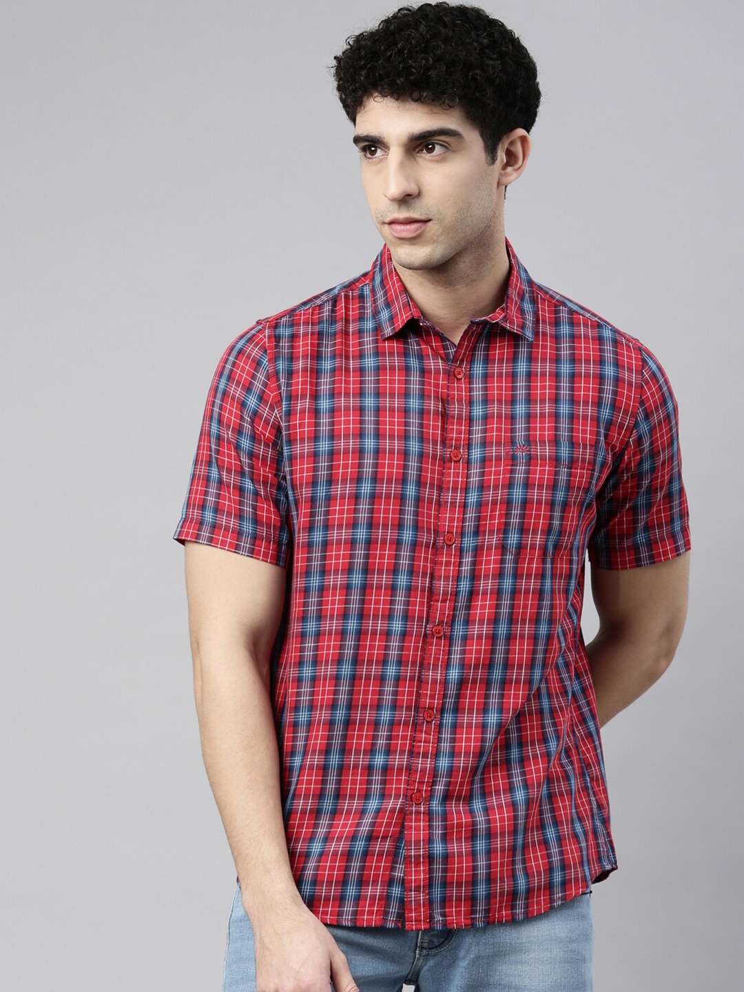 

Chennis Men Red Slim Fit Tartan Checked Casual Shirt