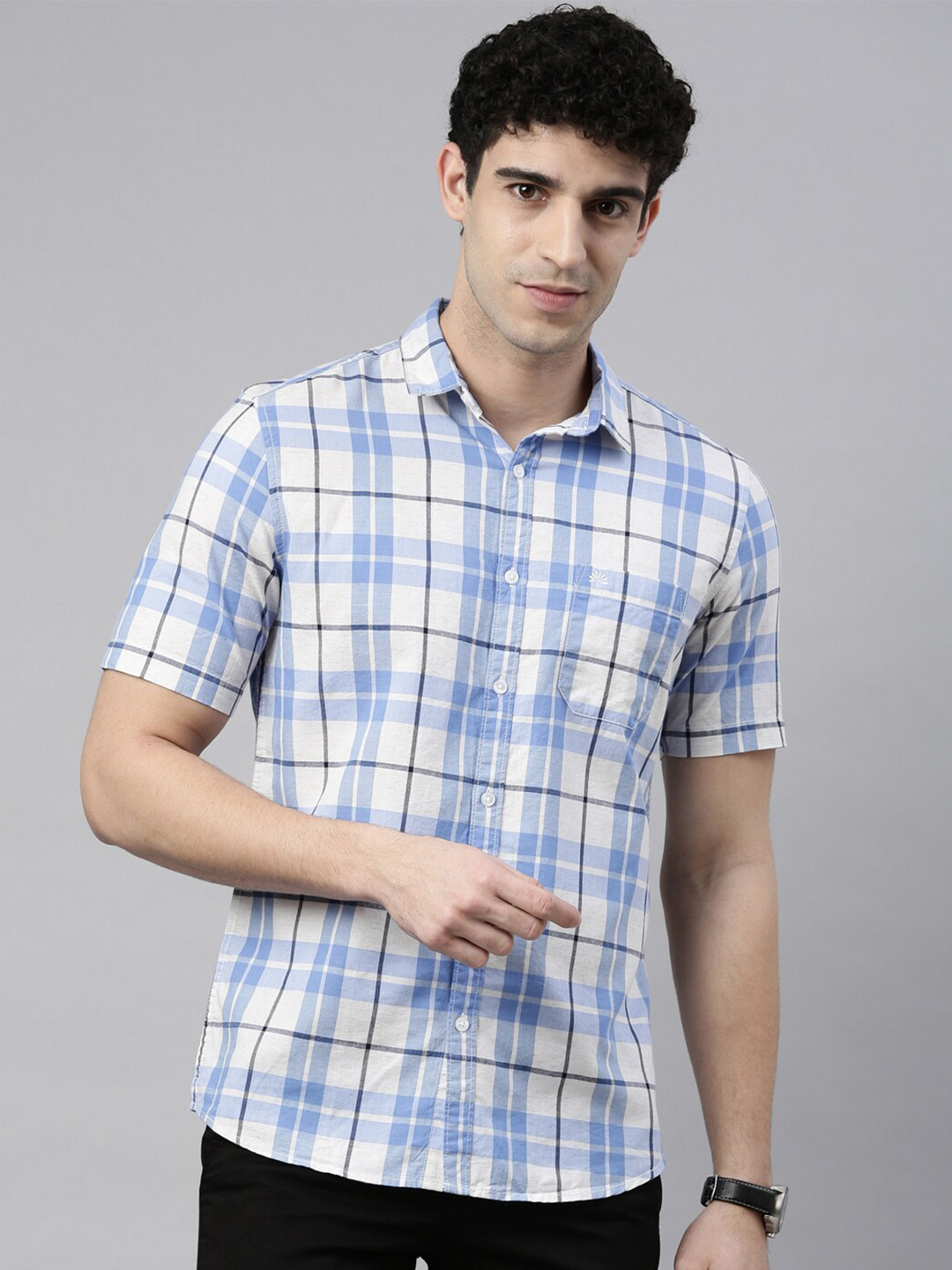 

Chennis Men Blue Slim Fit Tartan Checks Checked Casual Shirt