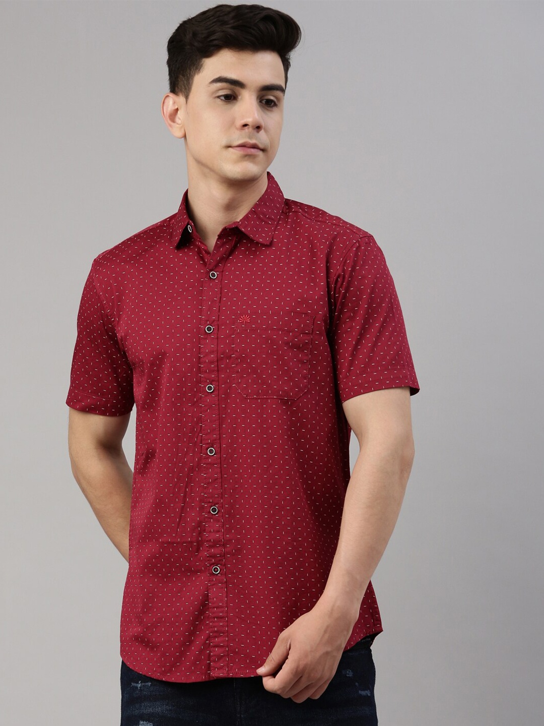 

Chennis Men's 100% Cotton slim fit Spread Collar shirt, Red