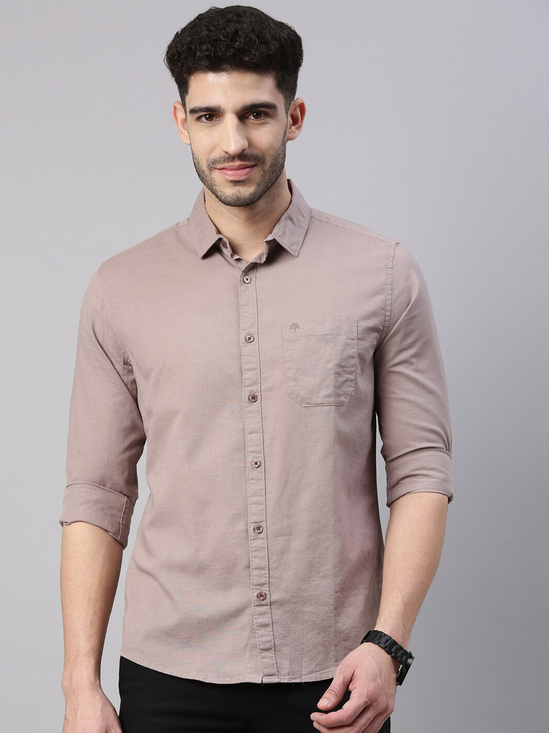 

Chennis Men's Brown 100% Cotton slim fit Spread Collar shirt