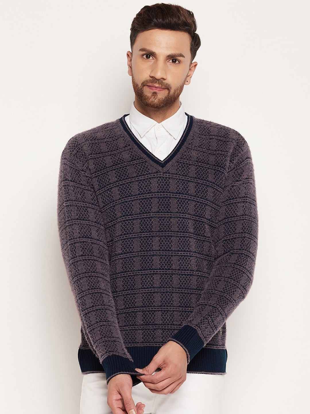 

Duke Men Blue & Black Checked Pullover
