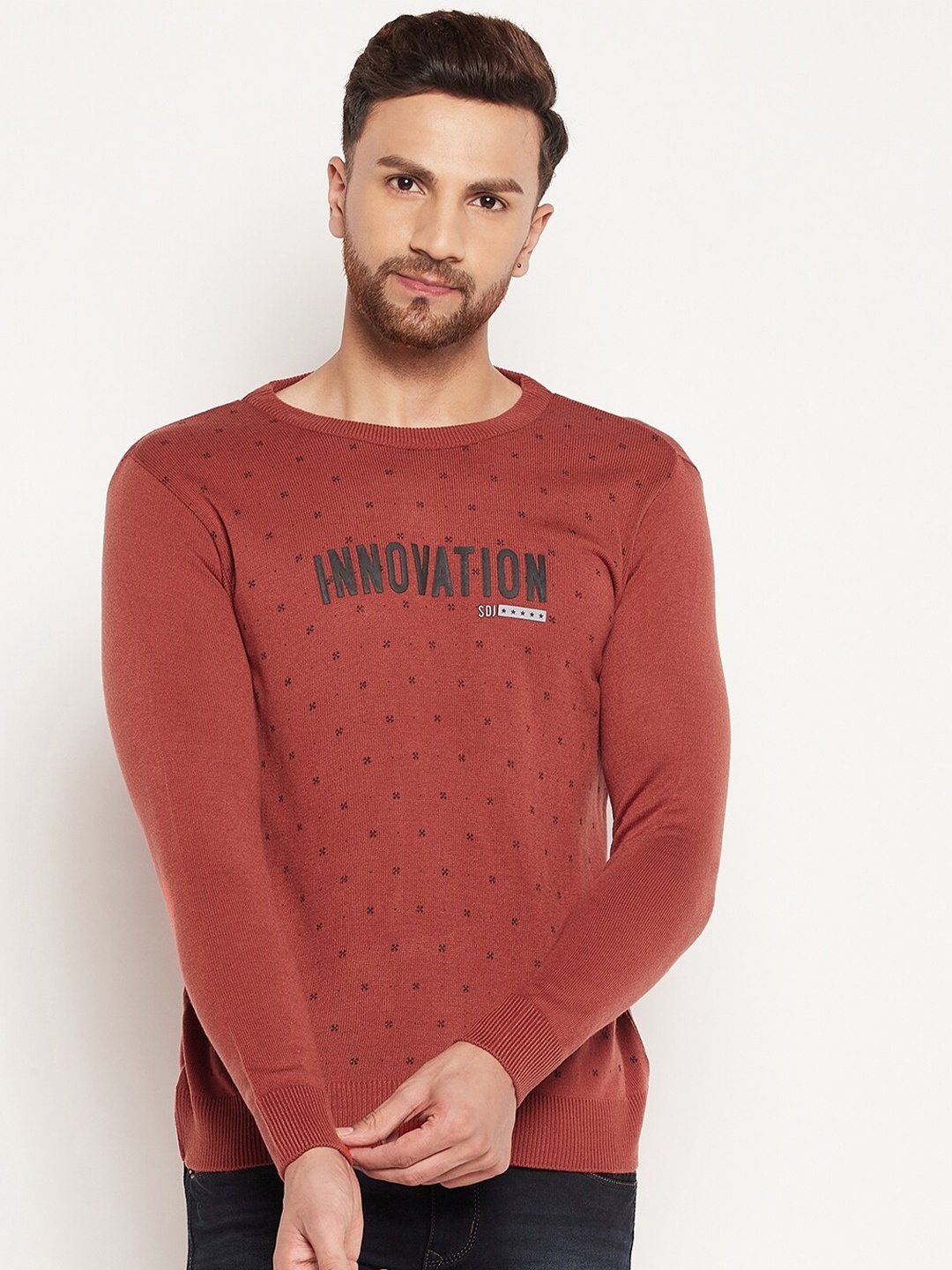 Duke Men Red & Black Typography Printed Pullover