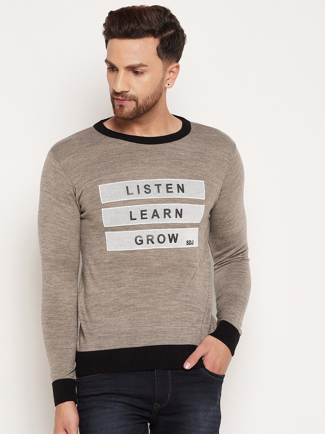 Duke Men Brown & Black Typography Printed Pullover