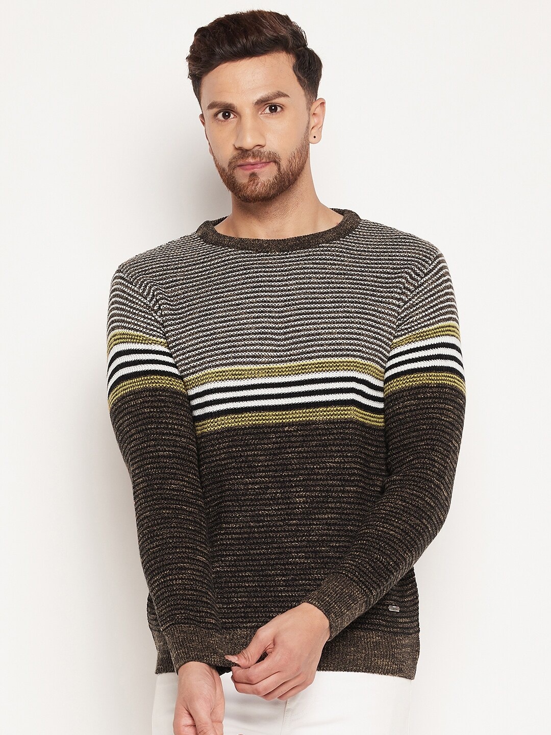

Duke Men Brown & White Striped Pullover