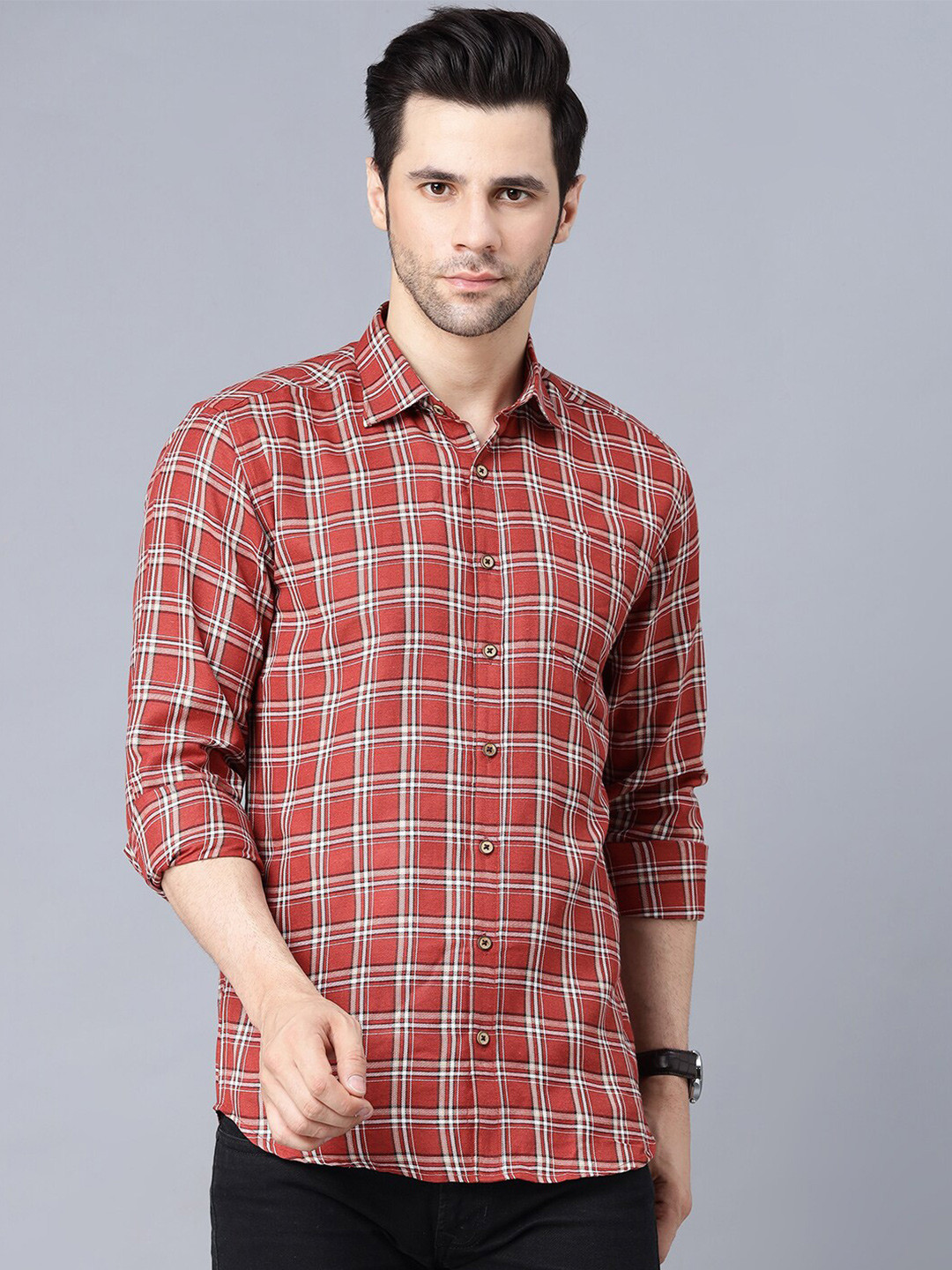 

MR KAMEEJ Men Red Comfort Tartan Checked Pure Cotton Casual Shirt