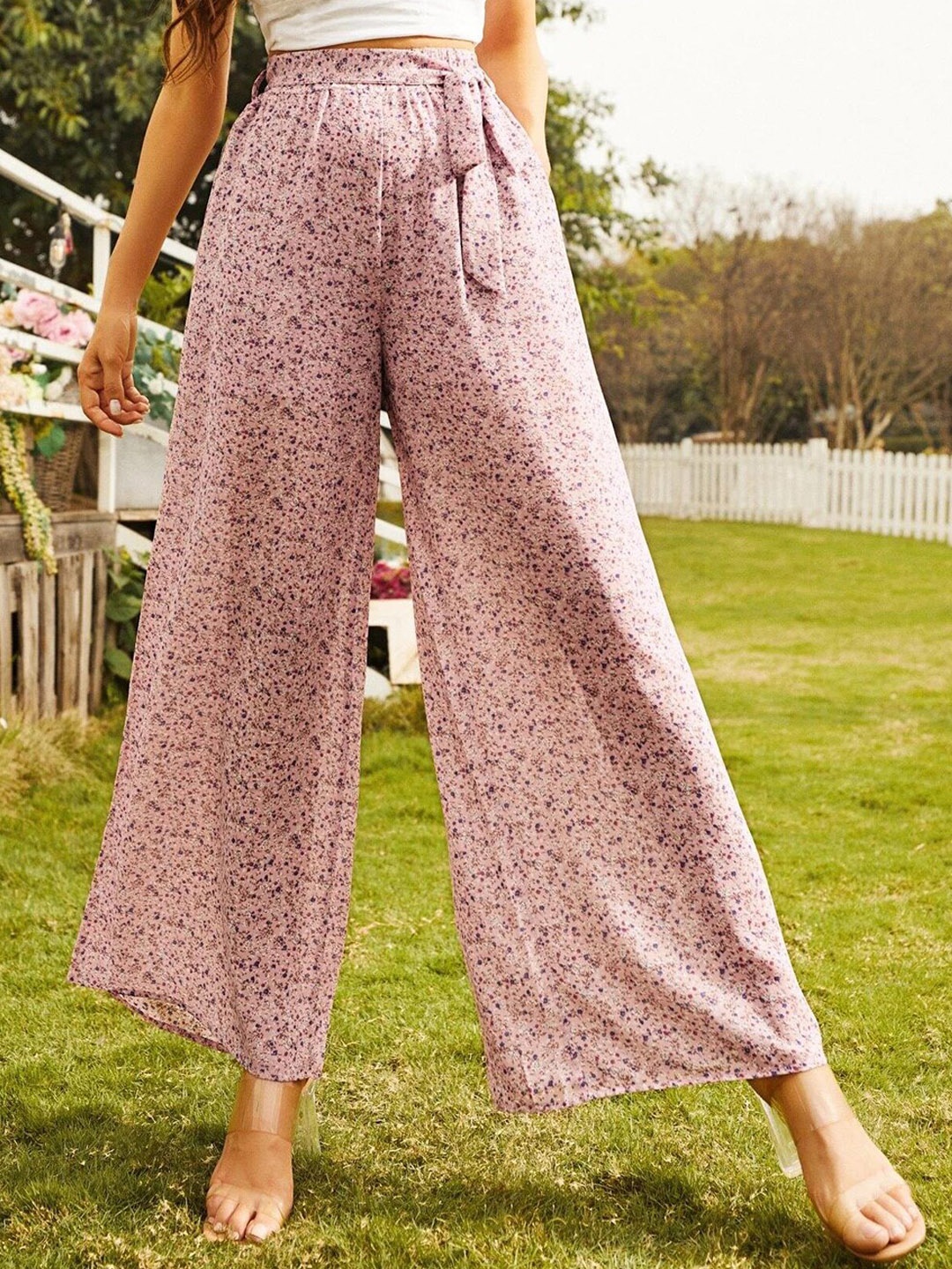 

Kotty Women Textured Printed Relaxed High-Rise Easy Wash Trousers, Peach