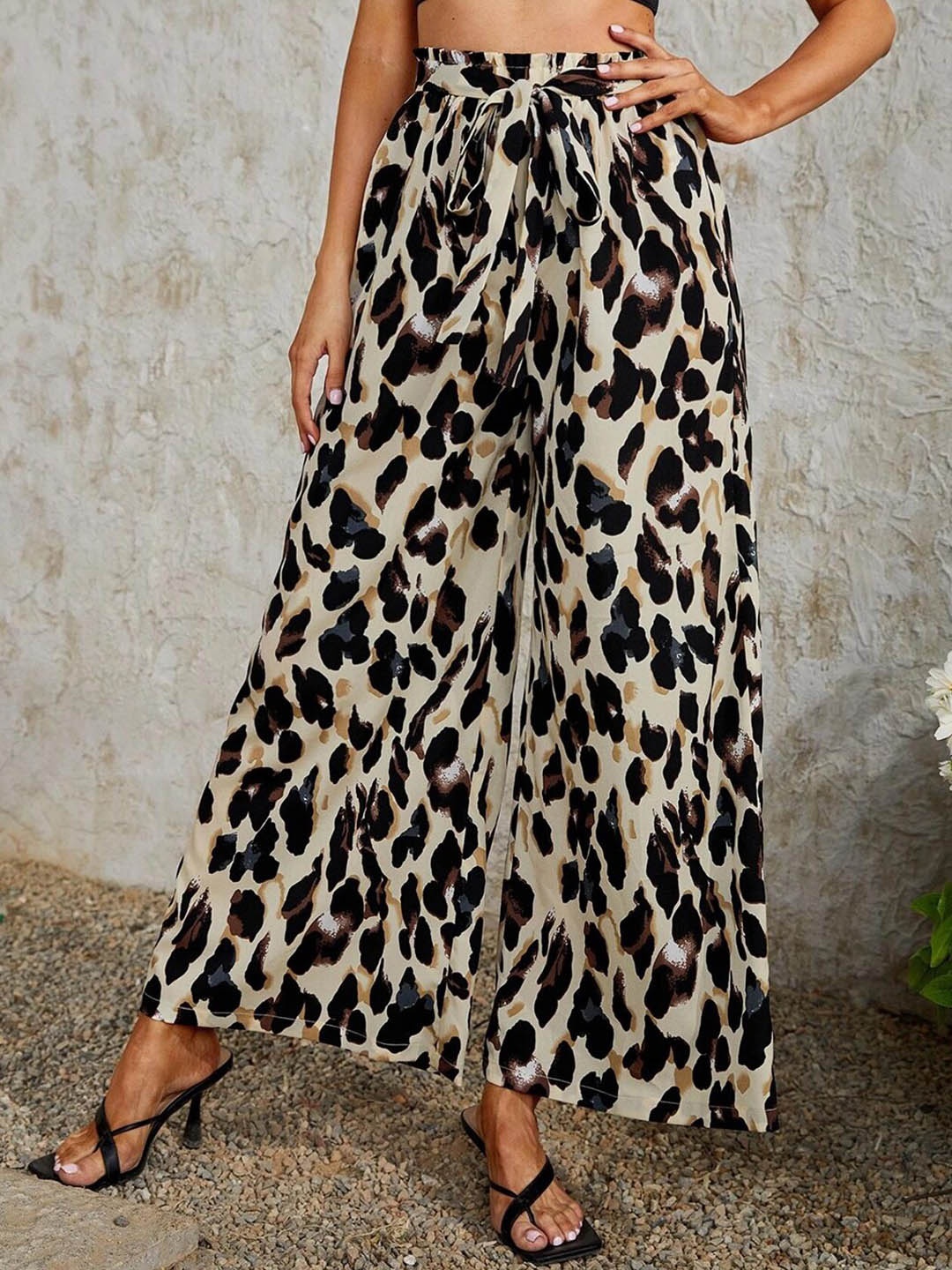 

Kotty Women Animal Printed Relaxed High-Rise Easy Wash Trousers, Brown