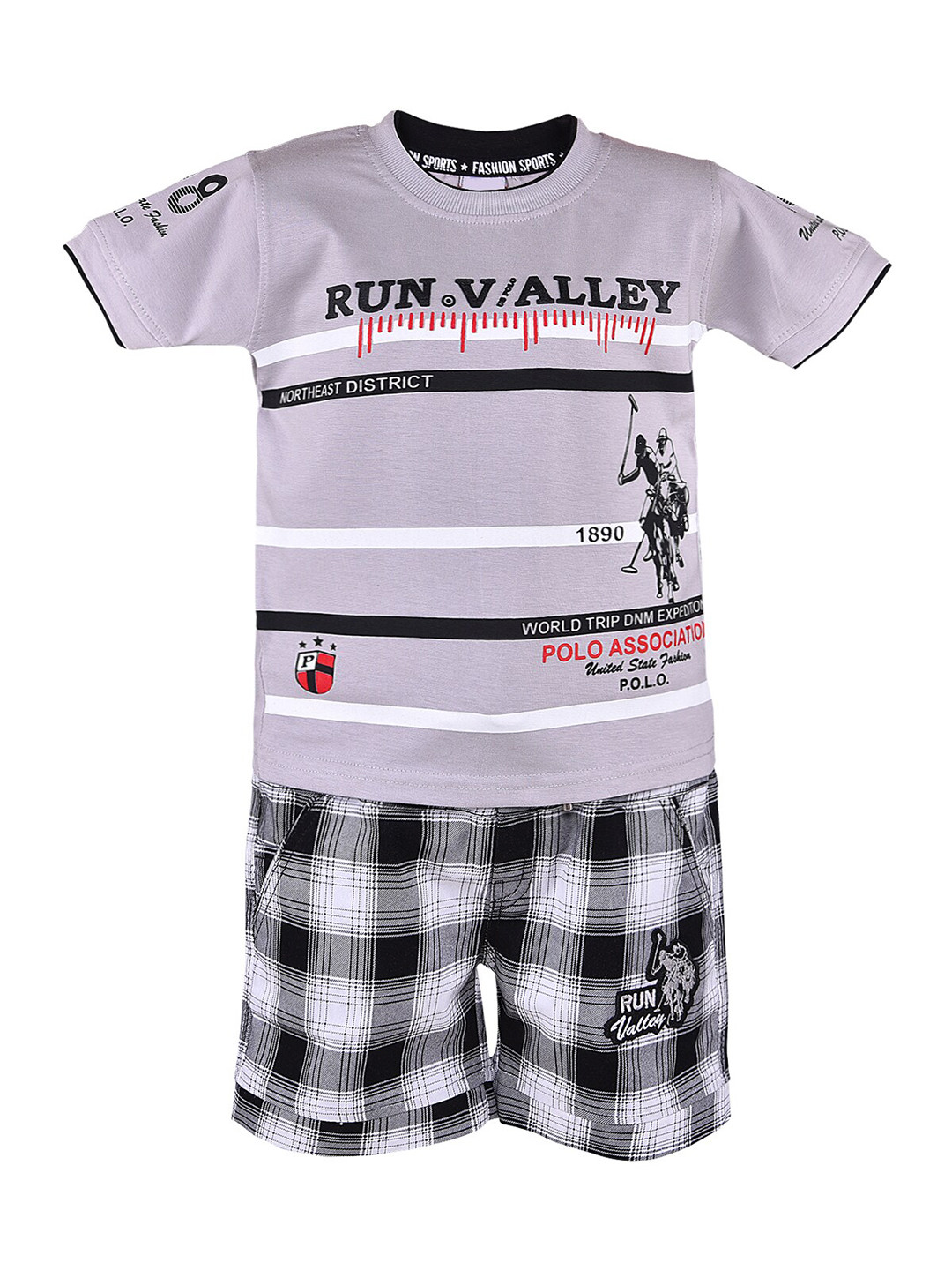 

Wish Karo Boys Grey & White Printed T-shirt with Shorts