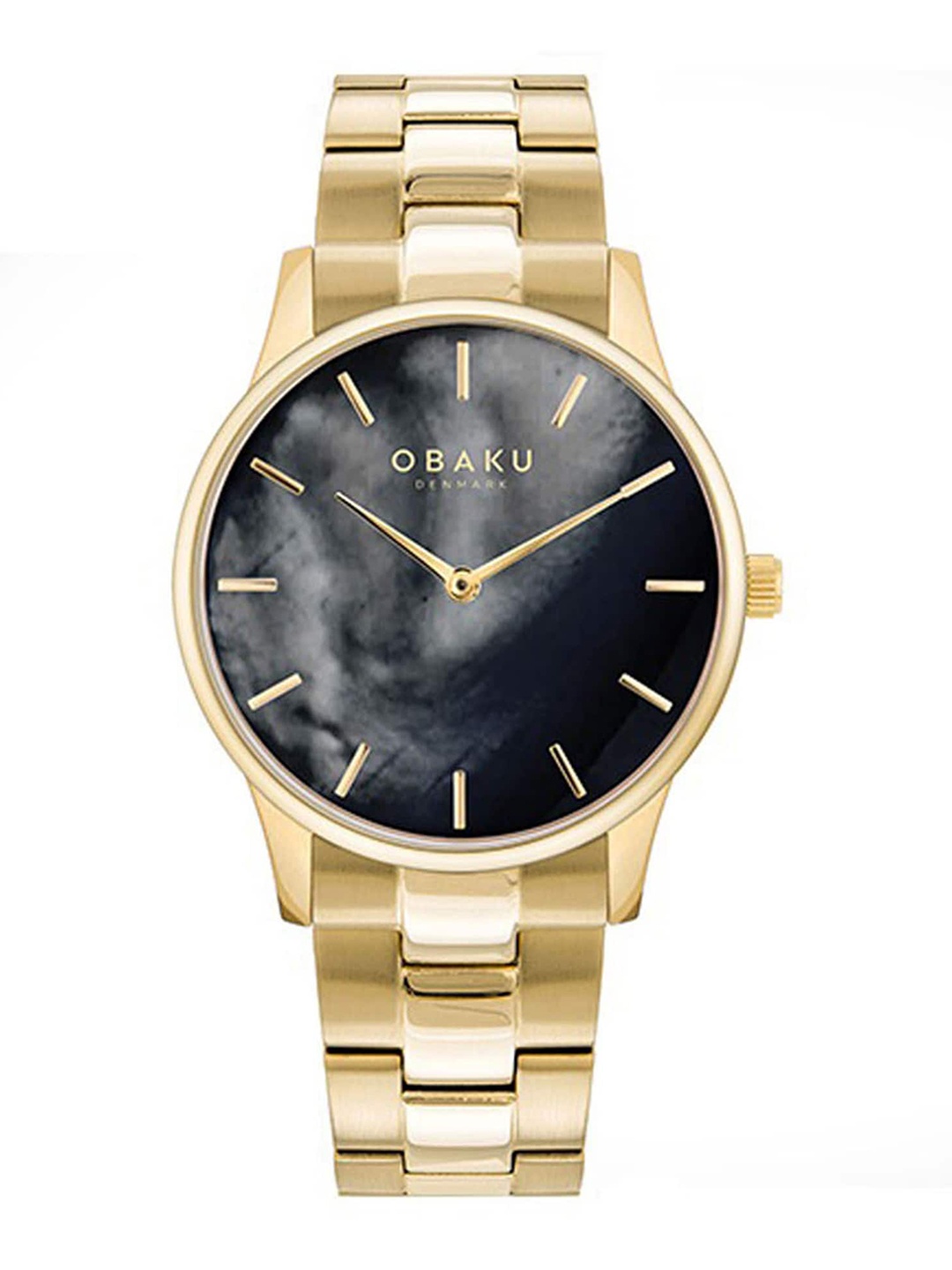 

Obaku Women Black Brass Embellished Dial & Gold Toned Analogue Watch V247LXGBSG-Black