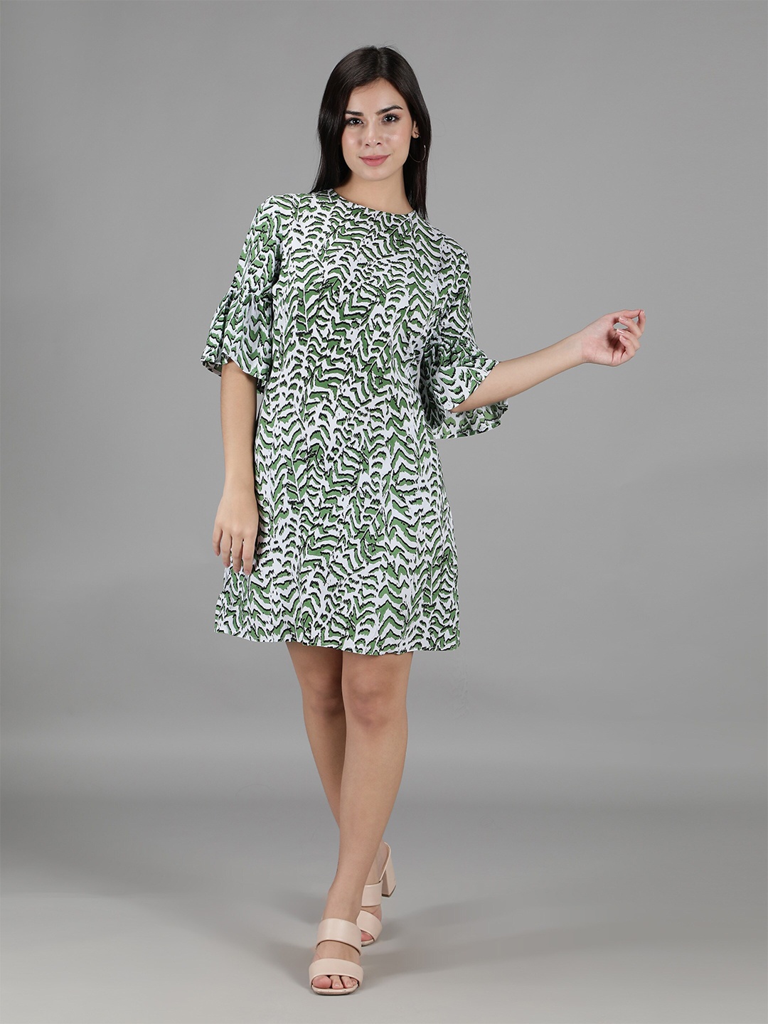 

MINGLAY Green Floral A-Line Dress