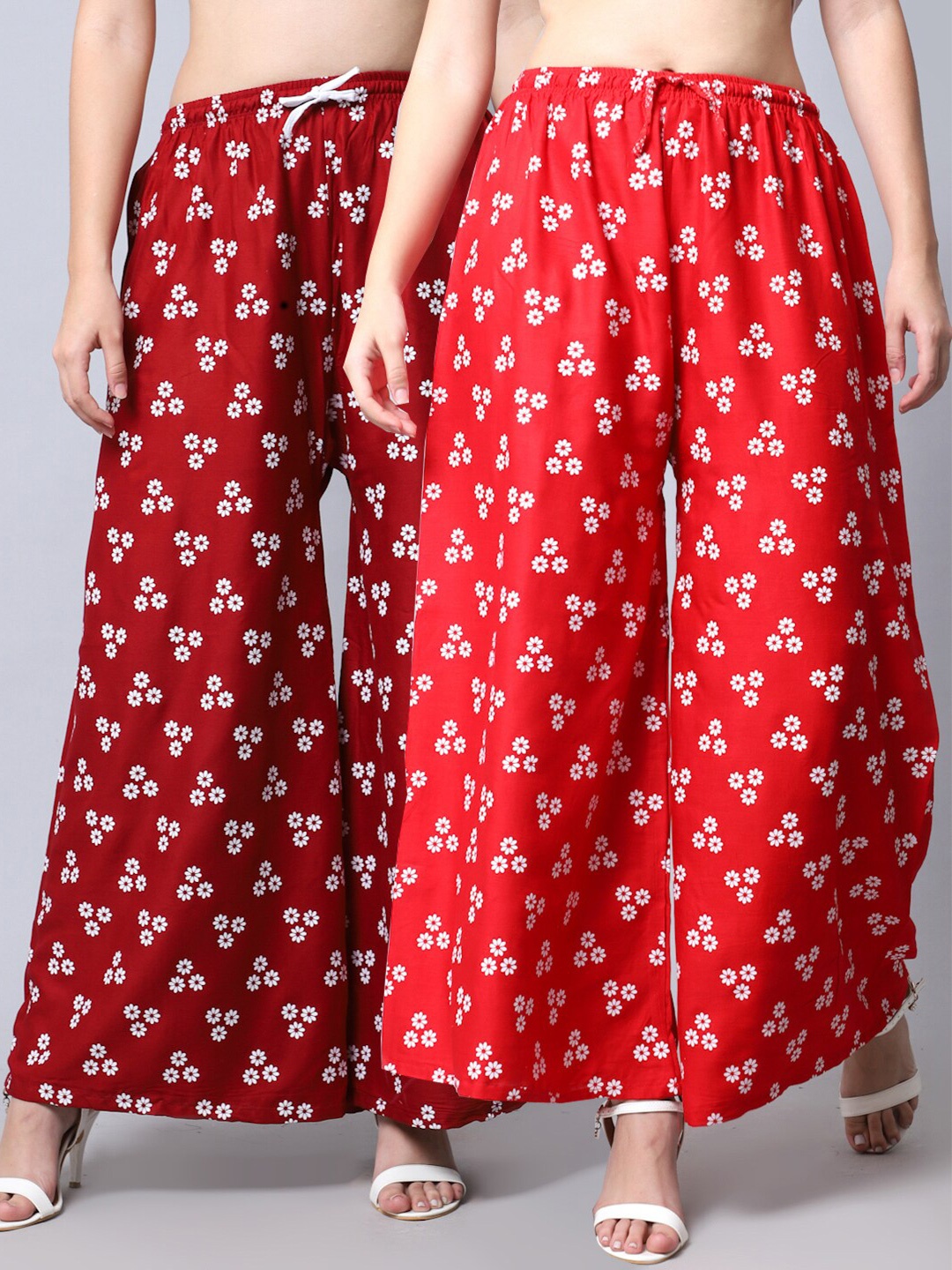 

GRACIT Women Red & Maroon Pack of 2 Floral Printed Flared Palazzos