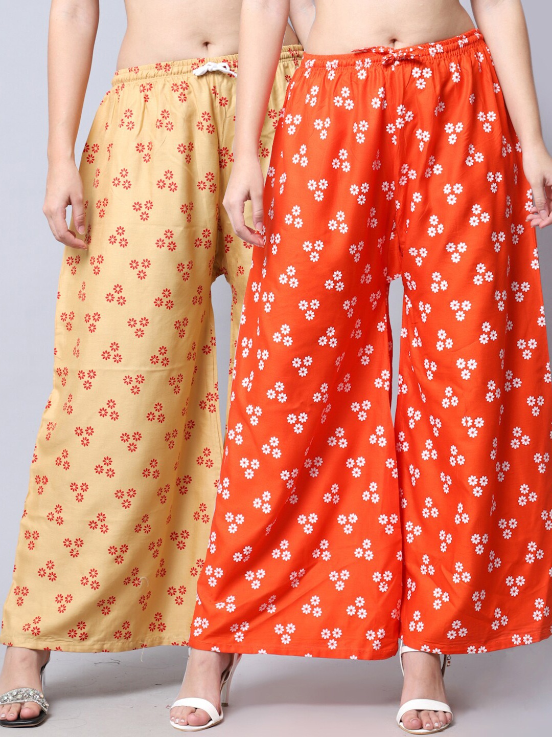 

GRACIT Women Orange & Beige Set Of 2 Printed Flared Palazzos