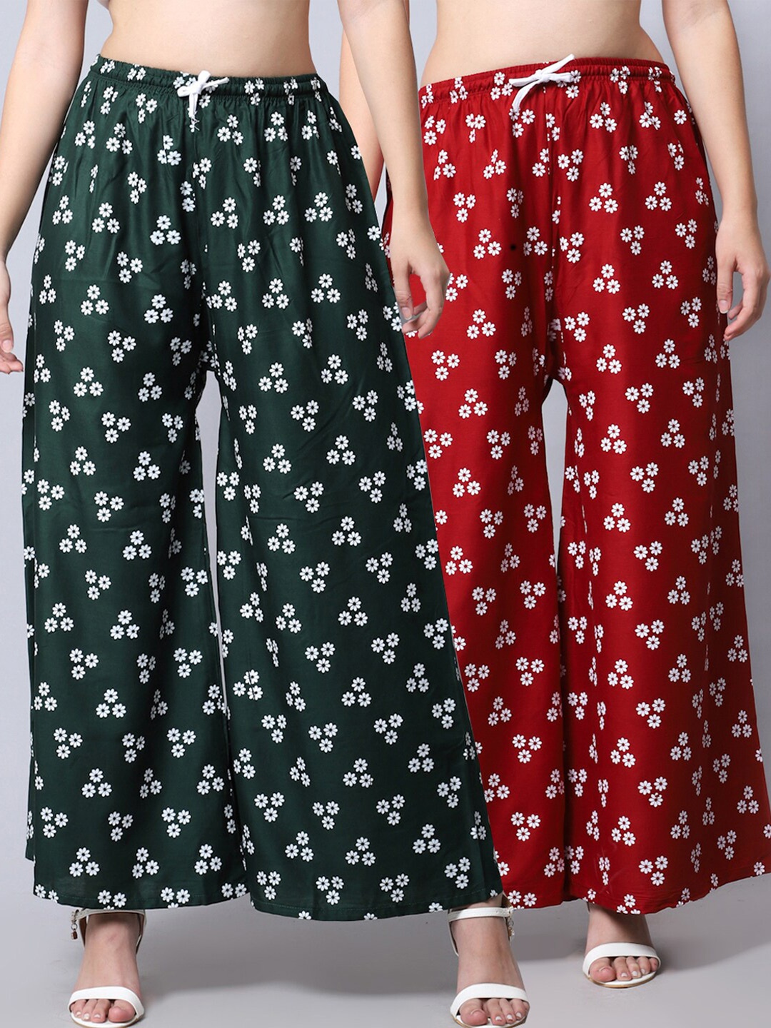 

GRACIT Women Pack Of 2 Ethnic Motifs Printed Flared Palazzos, Green