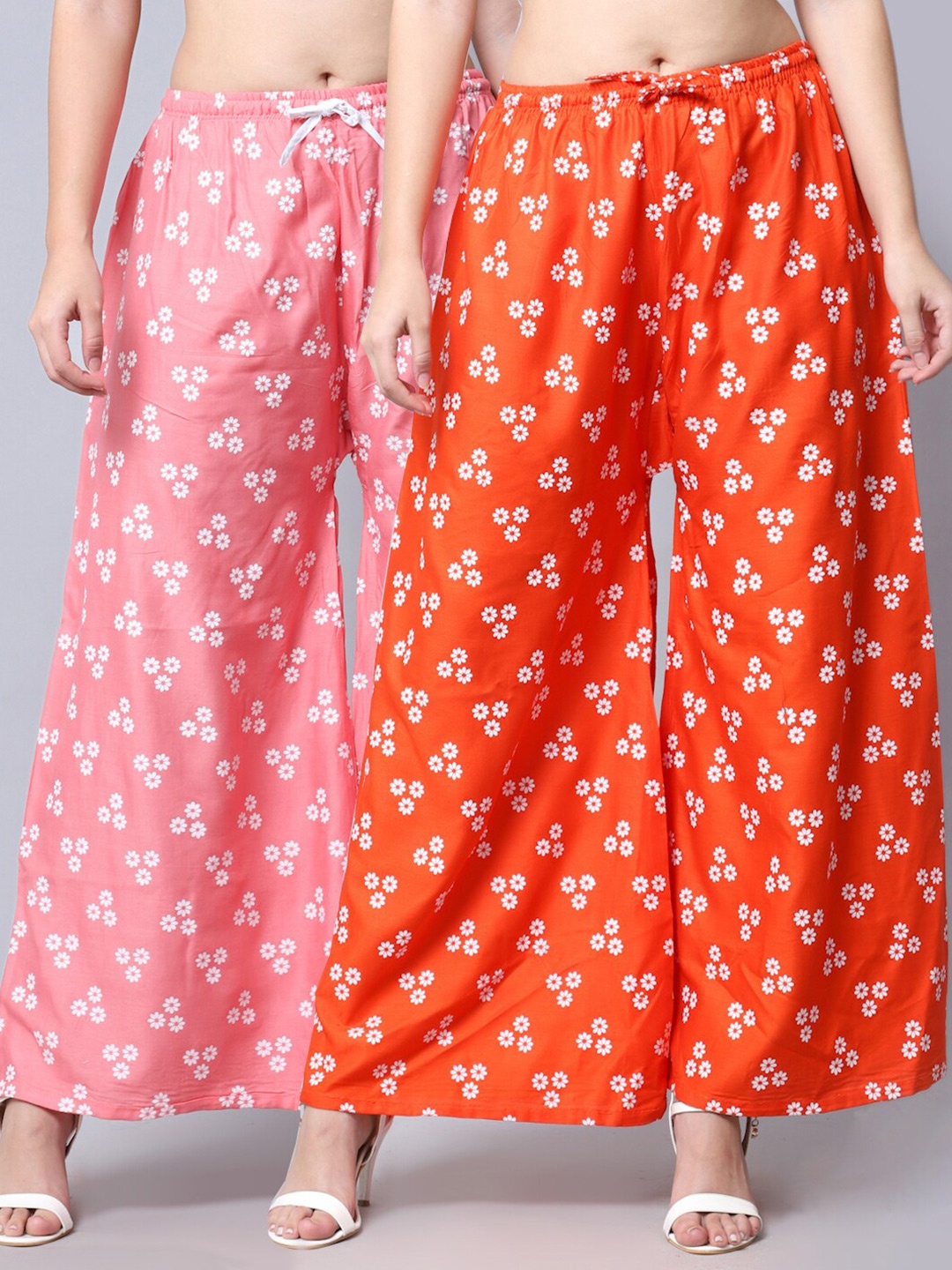 

GRACIT Women Orange & Pink Pack of 2 Floral Printed Flared Palazzo