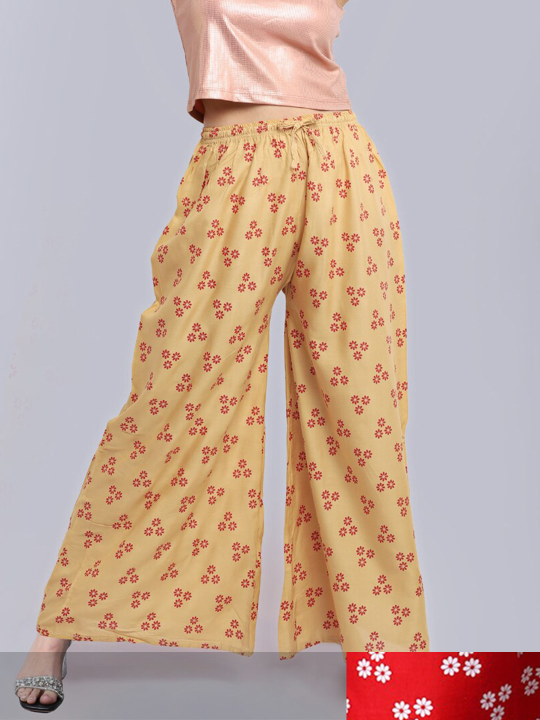 

GRACIT Women Red & Beige Set Of 2 Floral Printed Flared Ethnic Palazzos