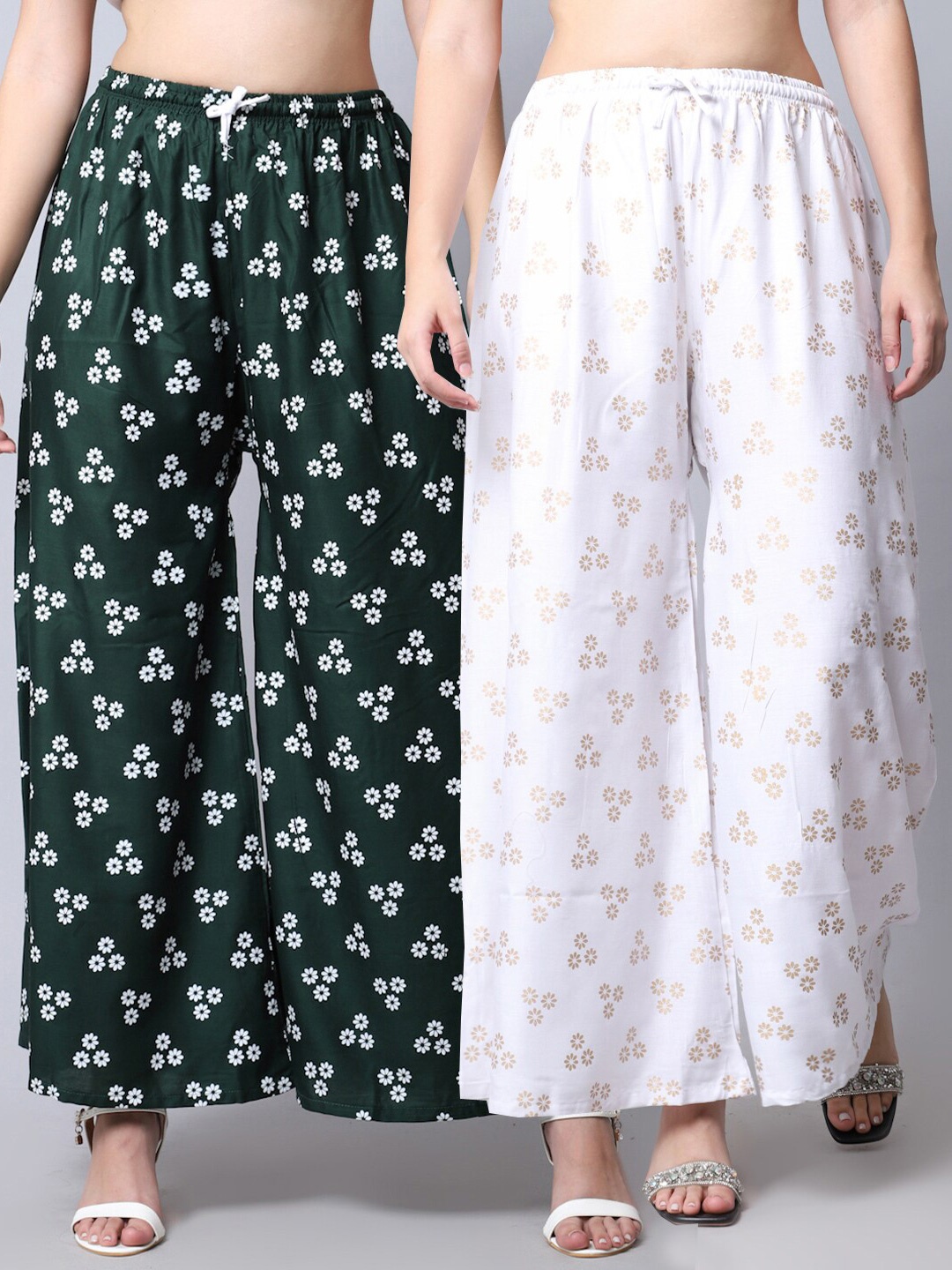 

GRACIT Women White & Green Set Of 2 Printed Flared Ethnic Palazzos