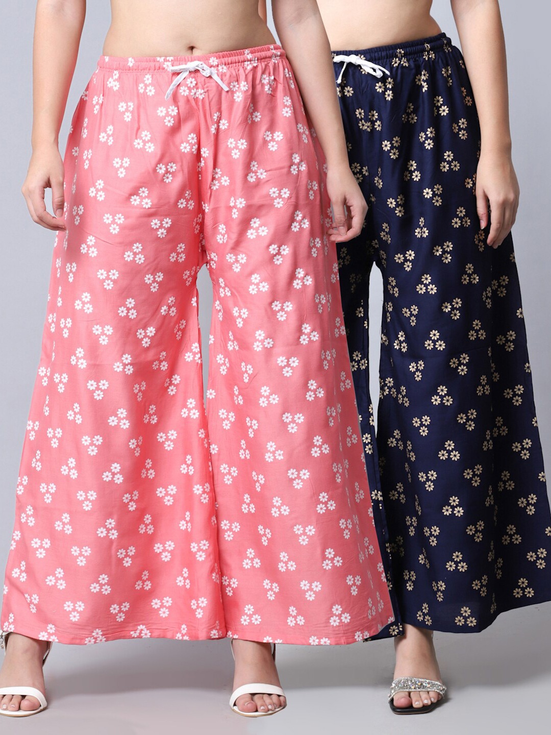 

GRACIT Women Navy Blue & Pink Pack Of 2 Floral Printed Flared Ethnic Palazzos