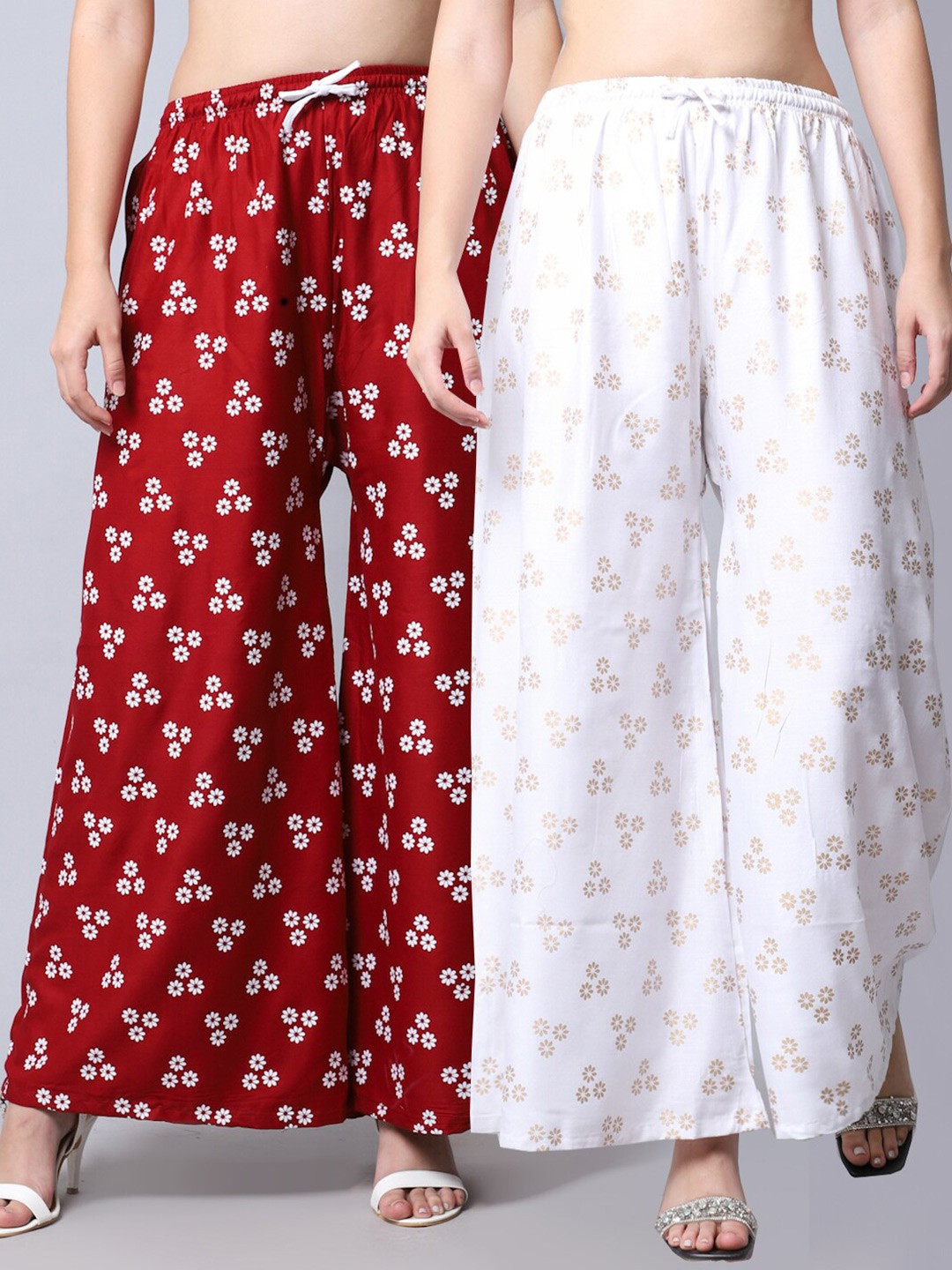 

GRACIT Women White & Maroon Pack of 2 Floral Printed Flared Ethnic Palazzos