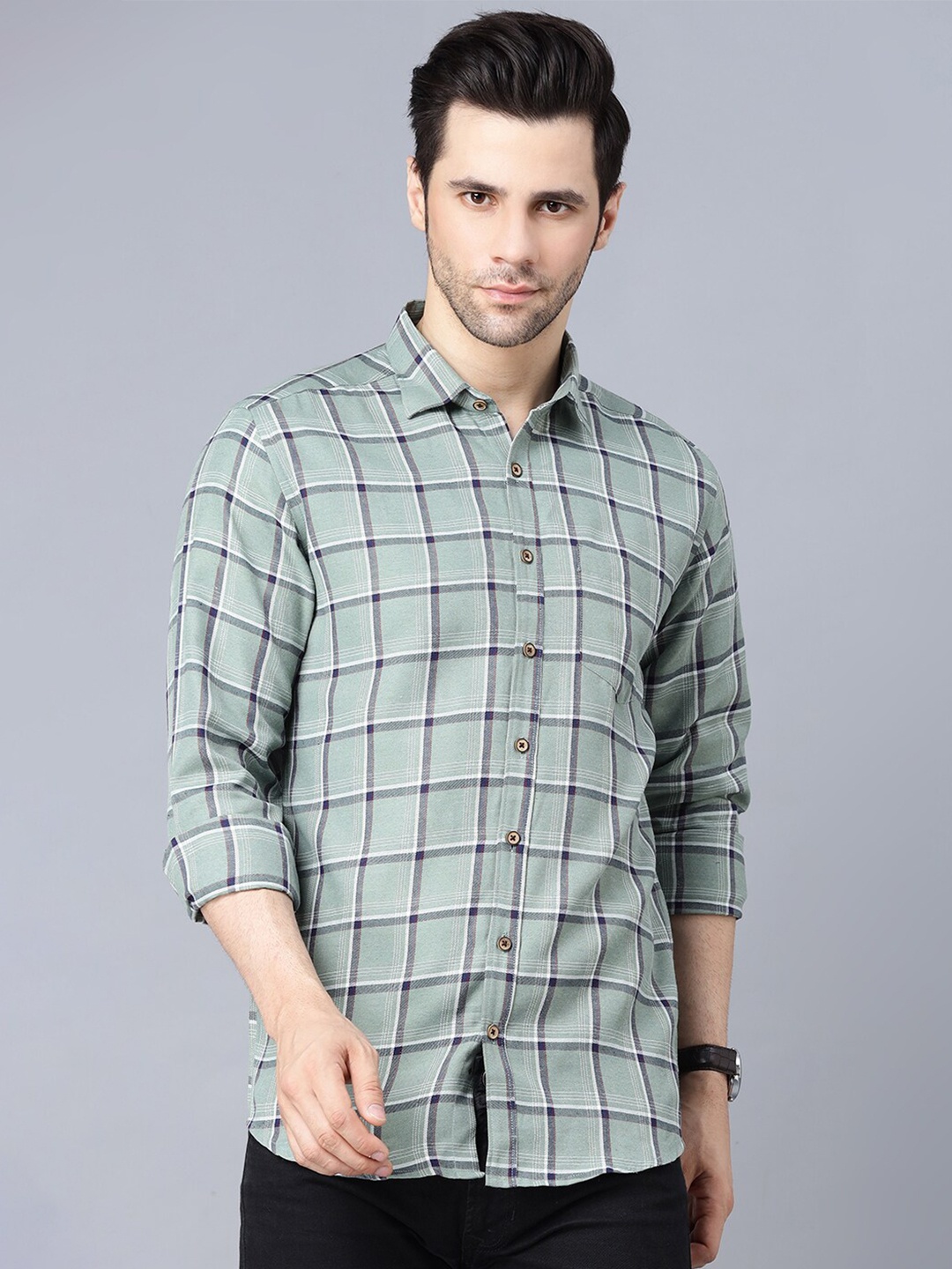 

MR KAMEEJ Men Green Comfort Checked Casual Shirt