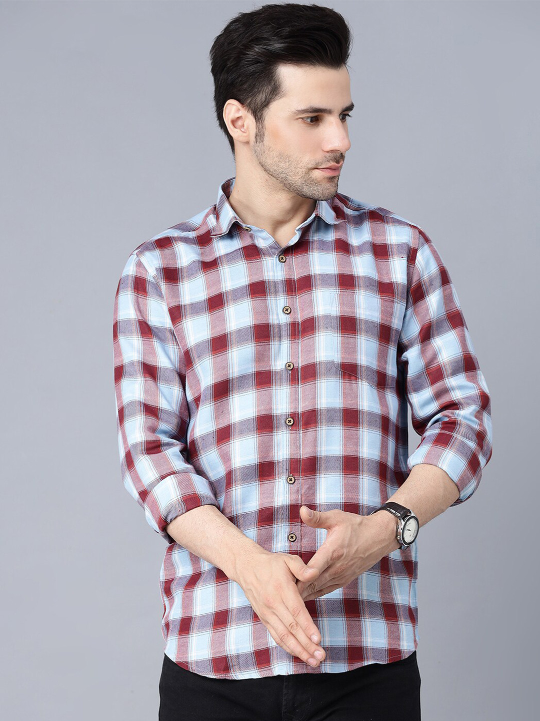 

MR KAMEEJ Men Maroon Comfort Gingham Checked Casual Shirt