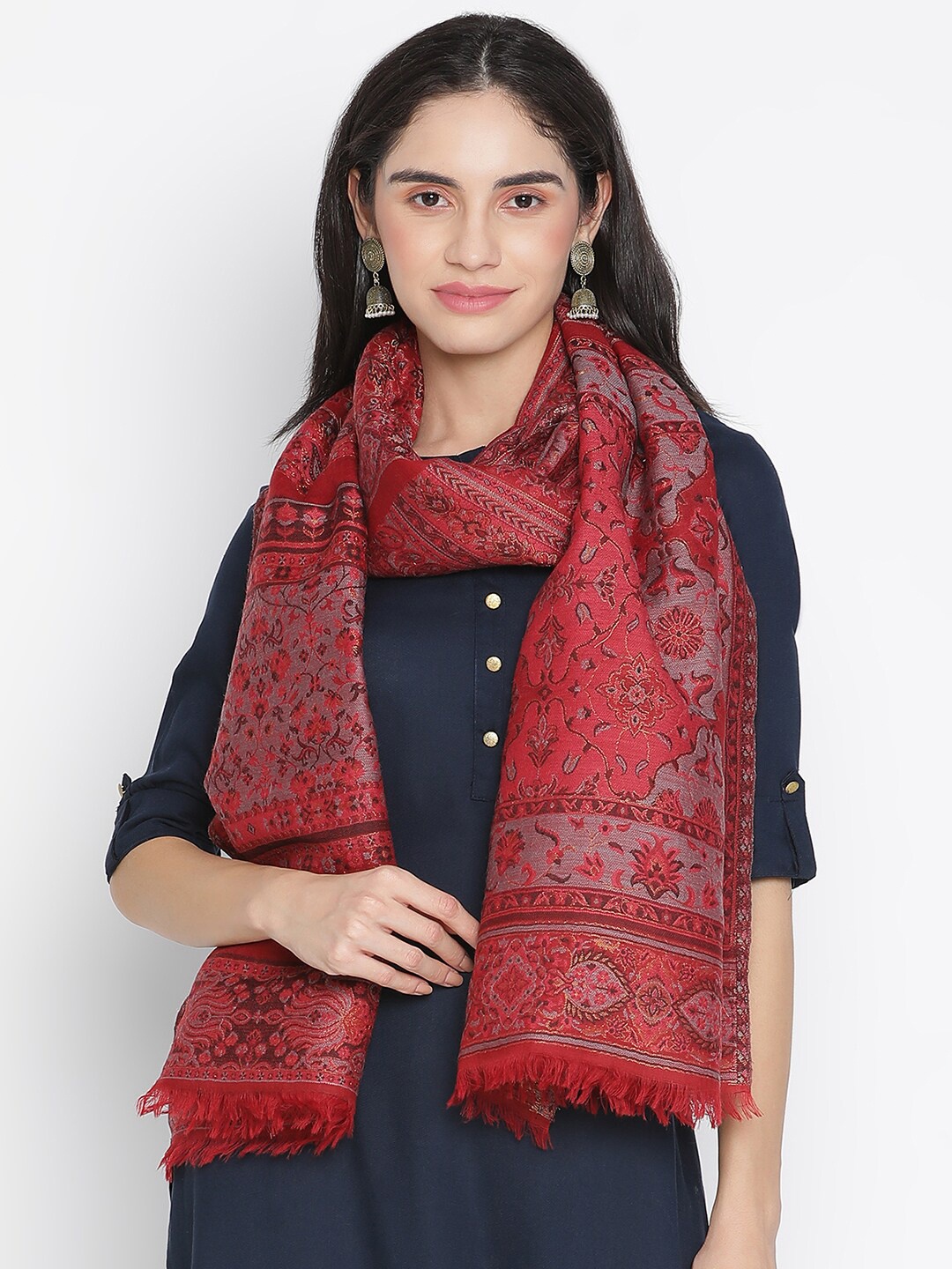 

SHINGORA Women Red Floral Printed Stole