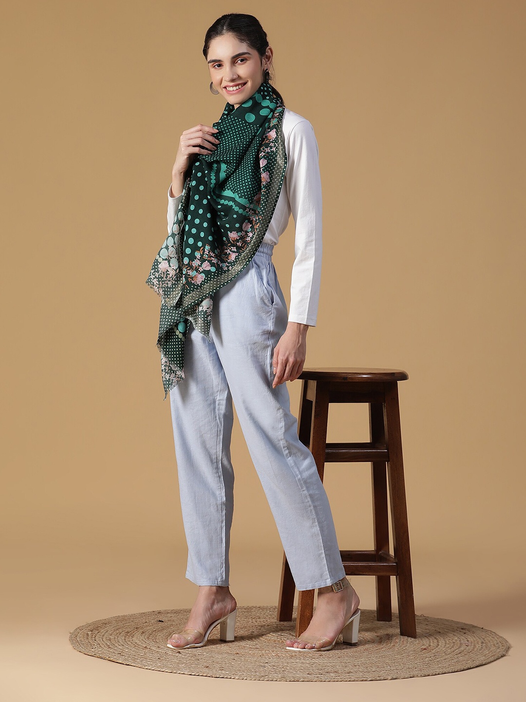 

SHINGORA Women Green Printed Stole