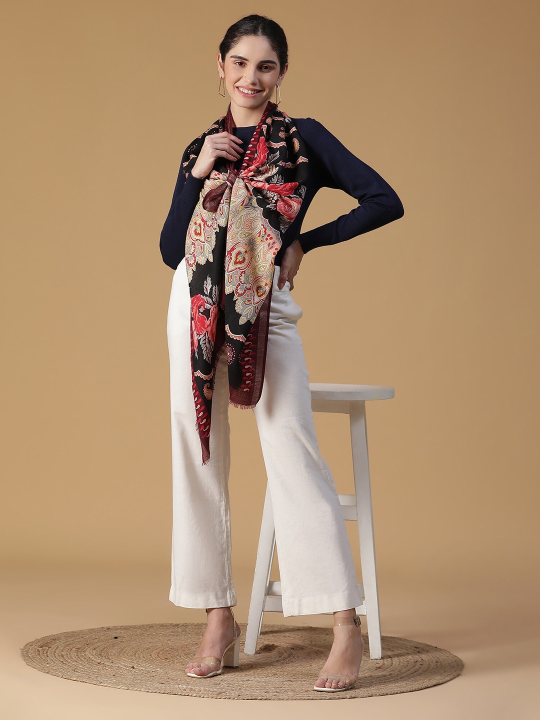 

SHINGORA Women Maroon & White Floral Printed Stole