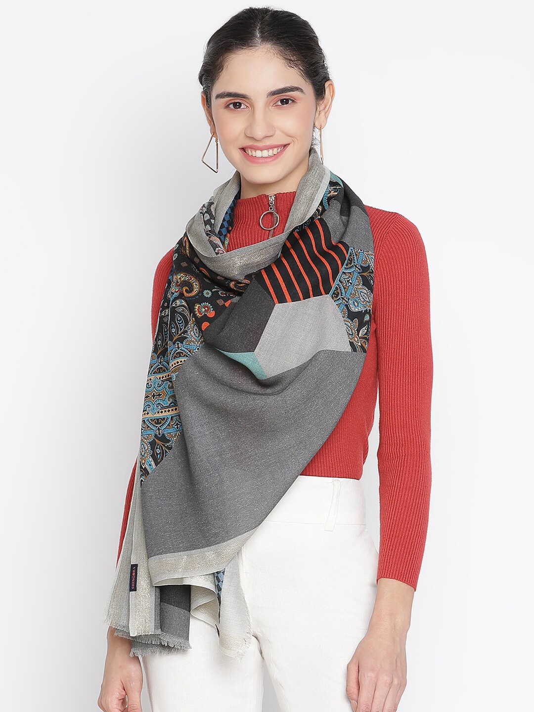 

SHINGORA Women Grey & Off White Printed Stole