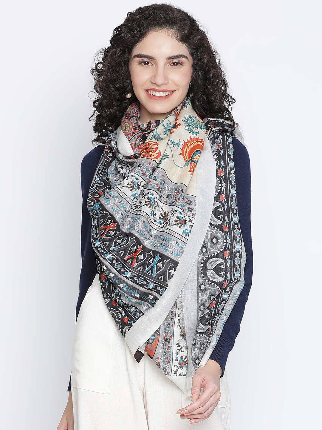 

SHINGORA Women Grey & Blue Printed Stole
