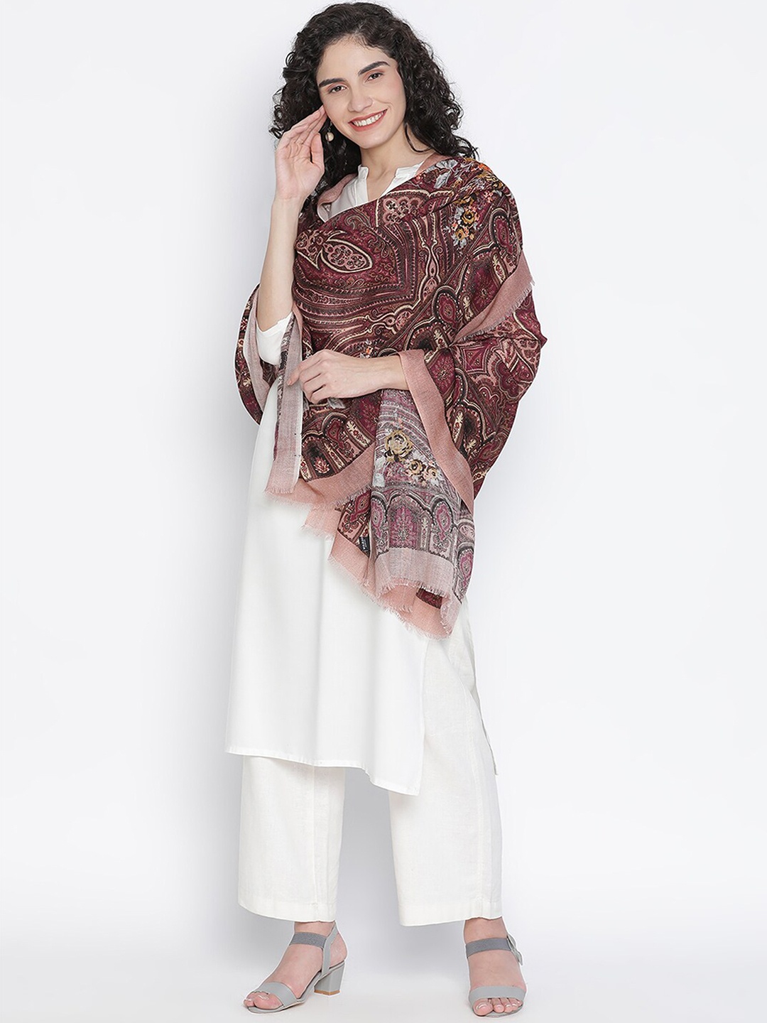 

SHINGORA Women Maroon Pure Wool Woven Design Shawl