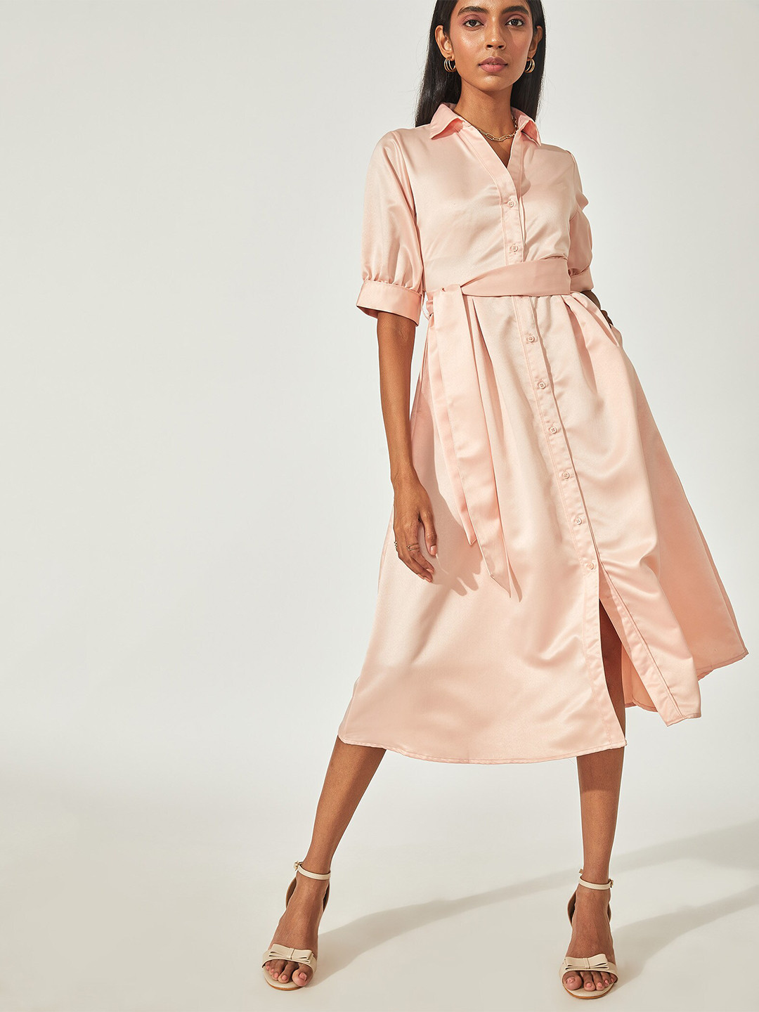 

The Label Life Pink Shirt Midi Dress