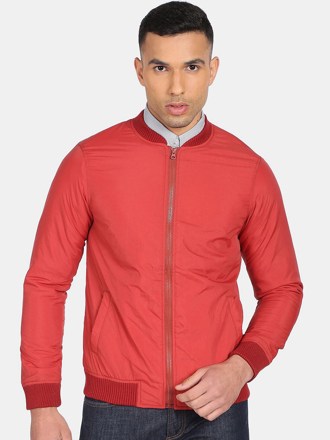 

Ruggers Men Red Solid Bomber Jacket