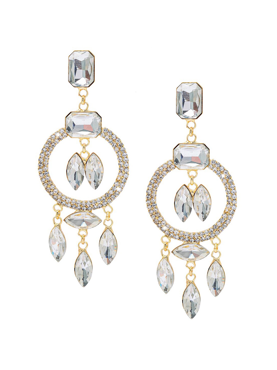 

Shining Jewel By Shivansh Gold-Toned Gold Plated Contemporary Drop Earrings