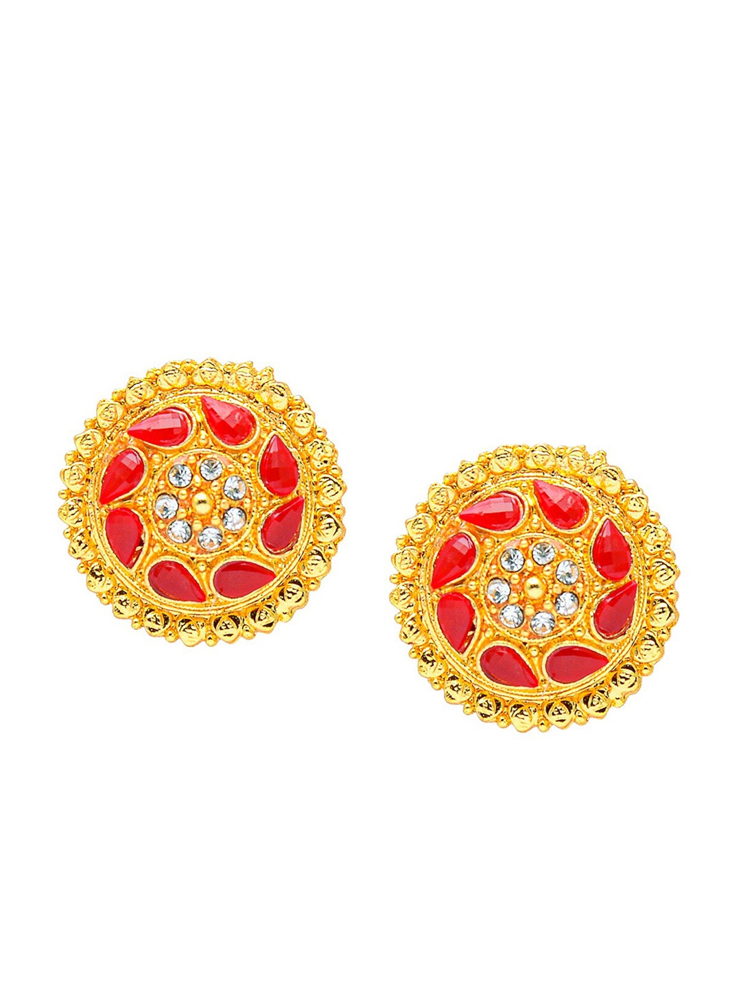 

Shining Jewel - By Shivansh Gold-Toned & Red Gold Plated Circular Studs Earrings