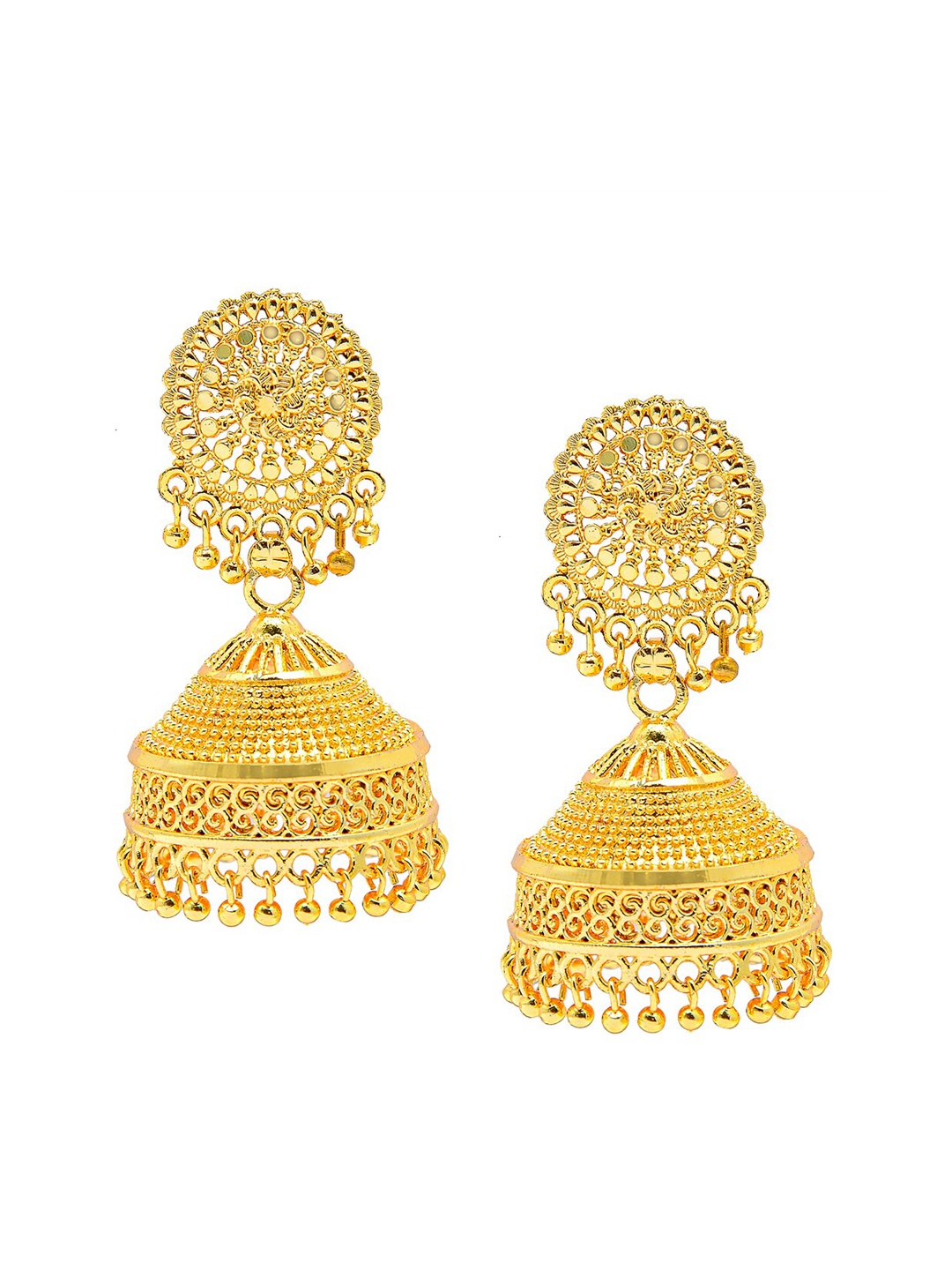 

Shining Jewel - By Shivansh Gold-Toned Contemporary Jhumkas Earrings