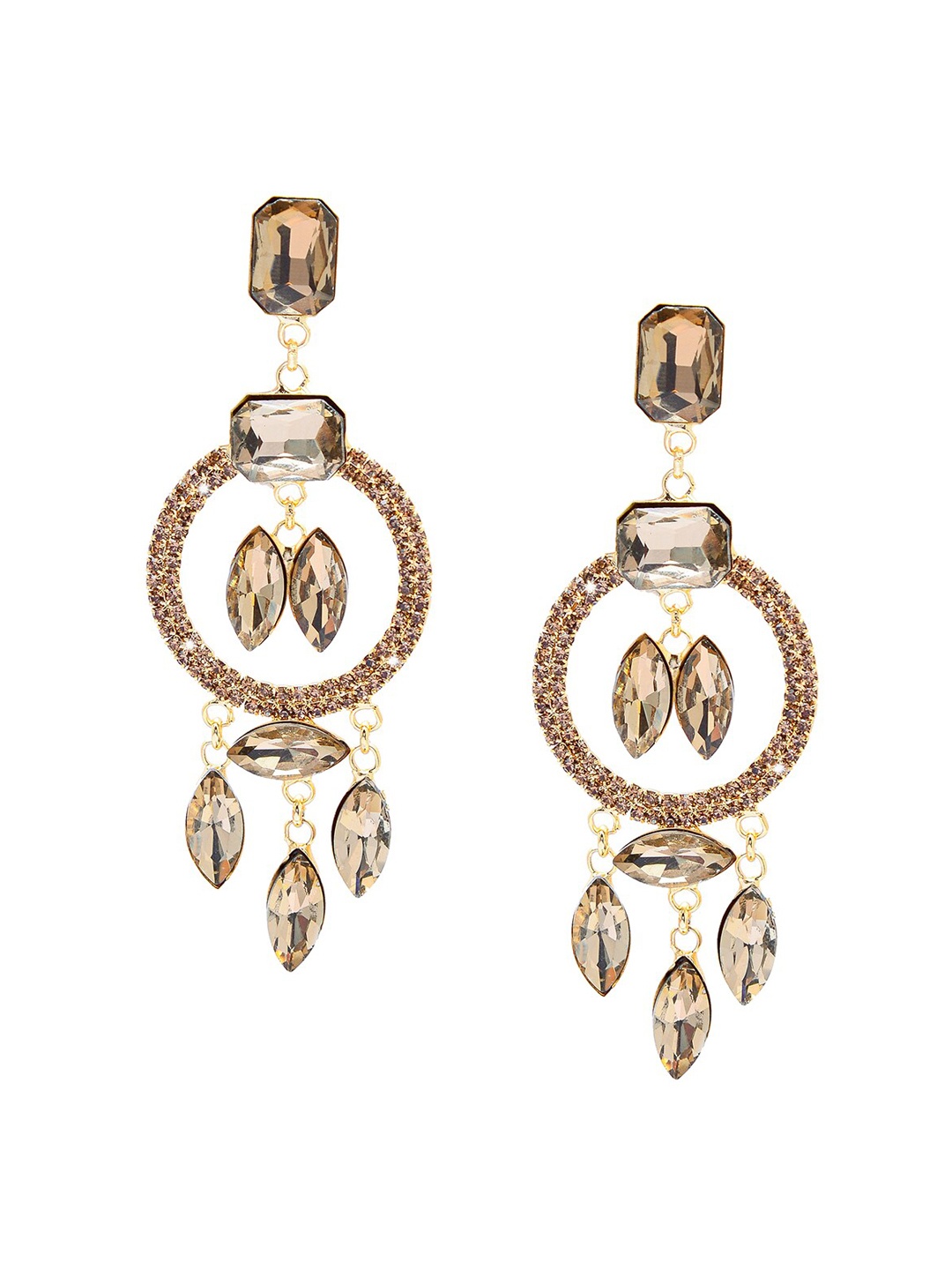 

Shining Jewel - By Shivansh Beige Gold Plated Contemporary Drop Earrings