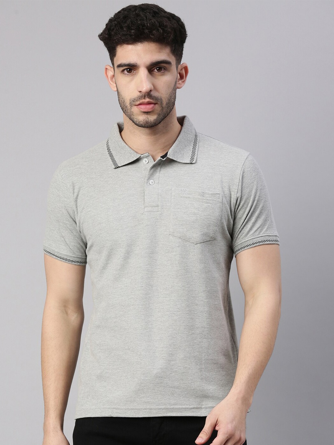 

Chennis Men Melange Polo Collar Slim Fit T-shirt, Grey melange