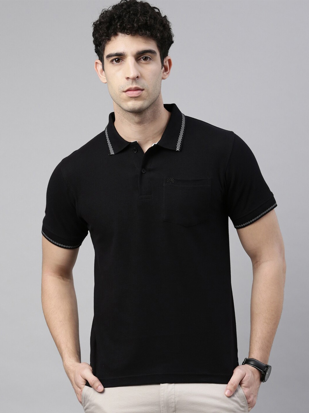 

Chennis Men Polo Collar Slim Fit T-shirt, Black