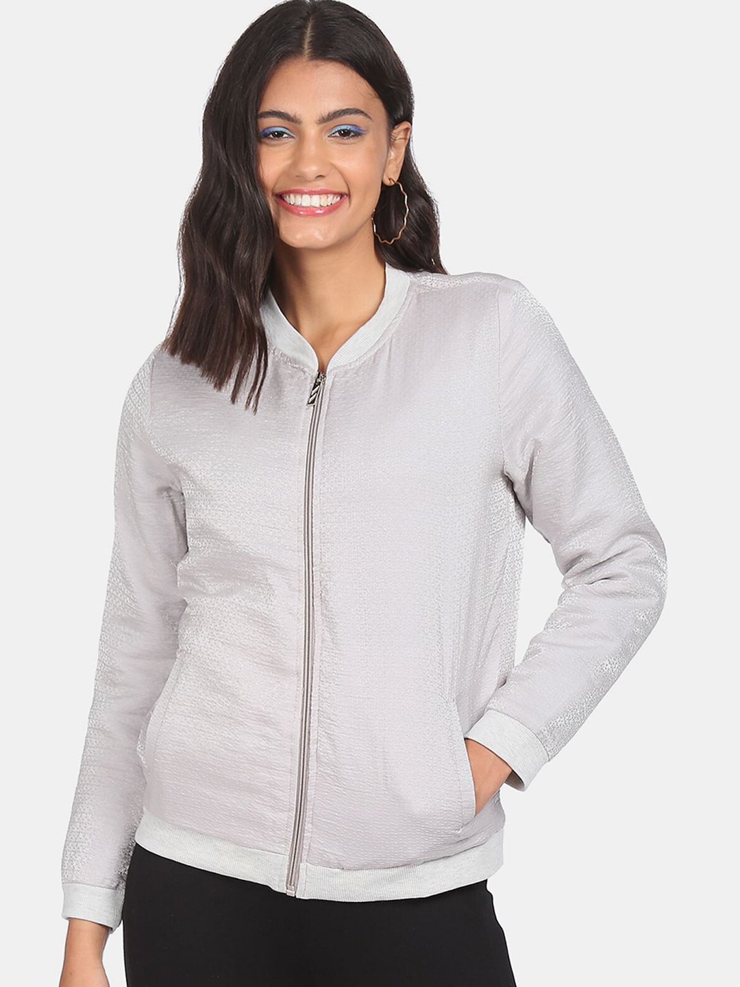 

Sugr Women Beige Textured Bomber Jacket