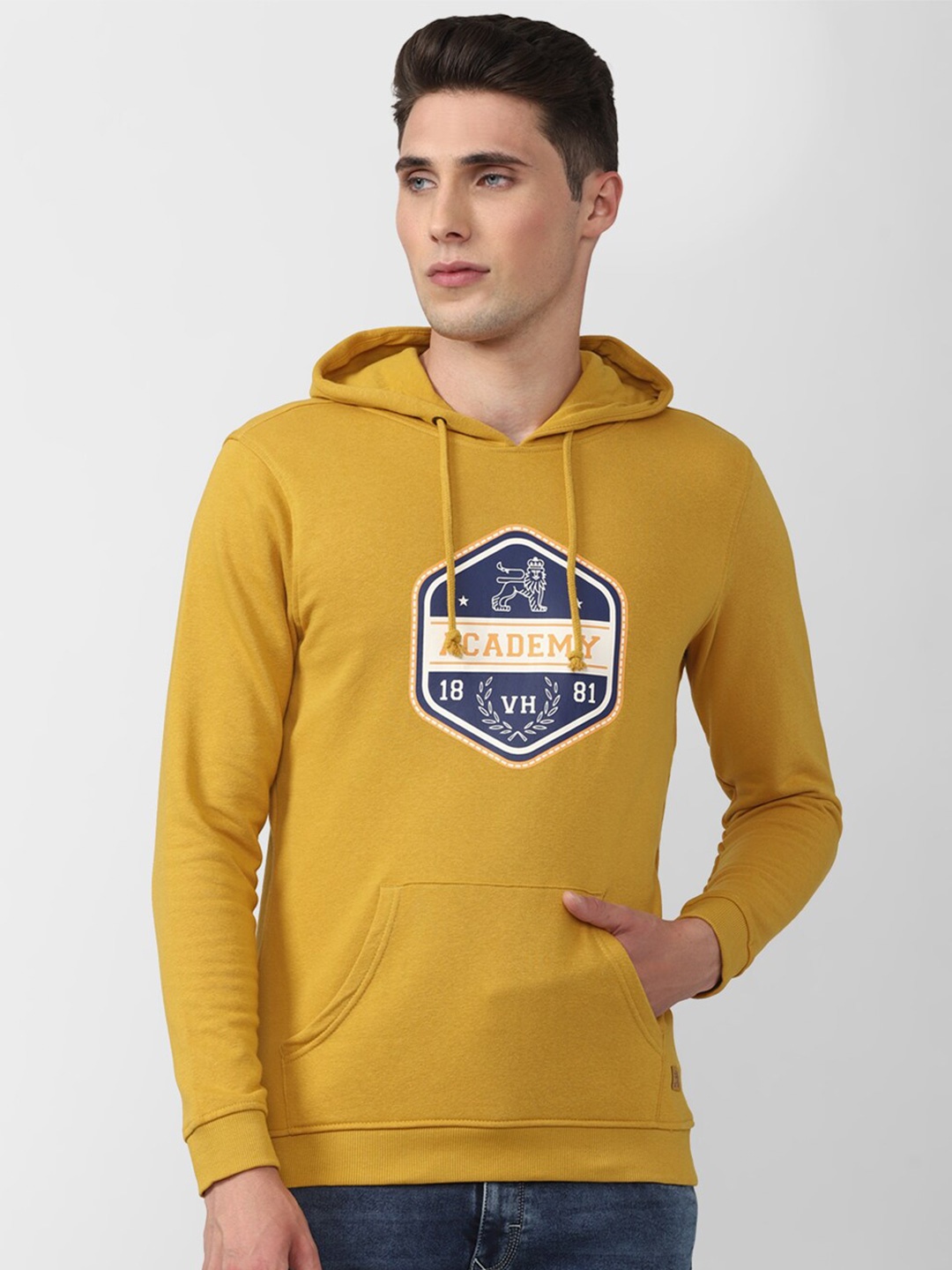 

Van Heusen ACADEMY Men Yellow Printed Hooded Sweatshirt