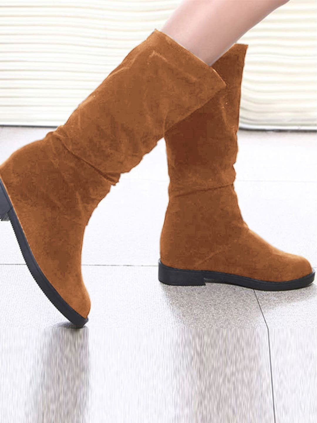 

Shoetopia Women Tan Solid Suede High-Top Boots