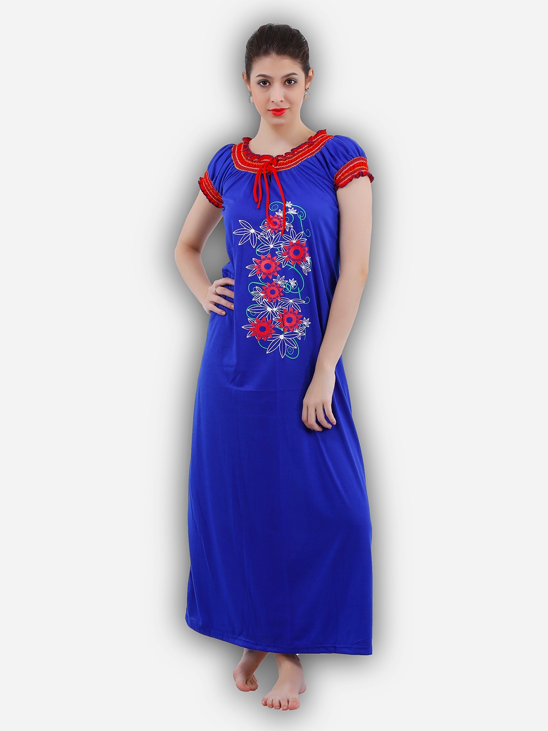 

Romaisa Blue Printed Maxi Nightdress