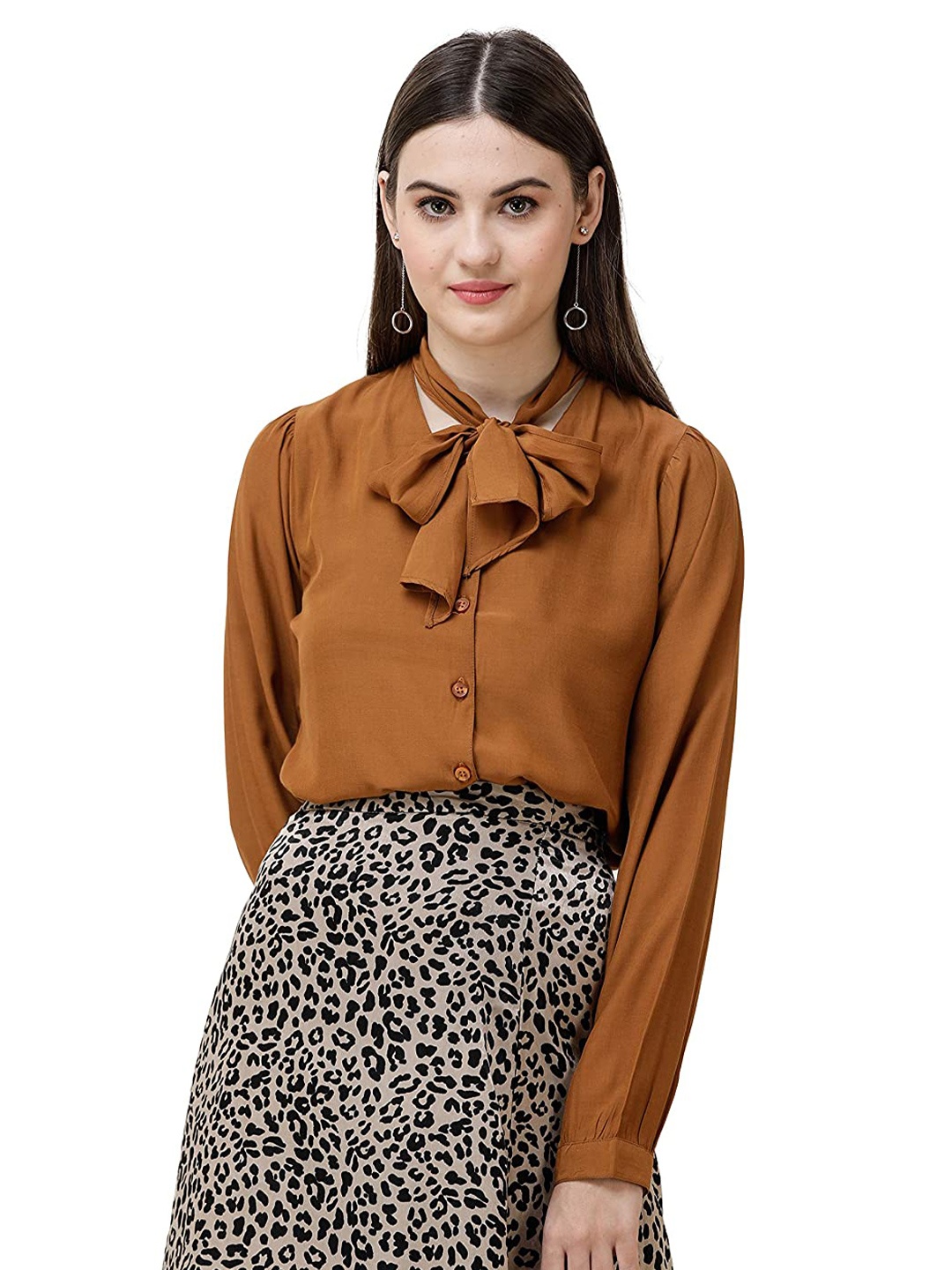 

DECHEN Women Tan Slim Fit Casual Shirt