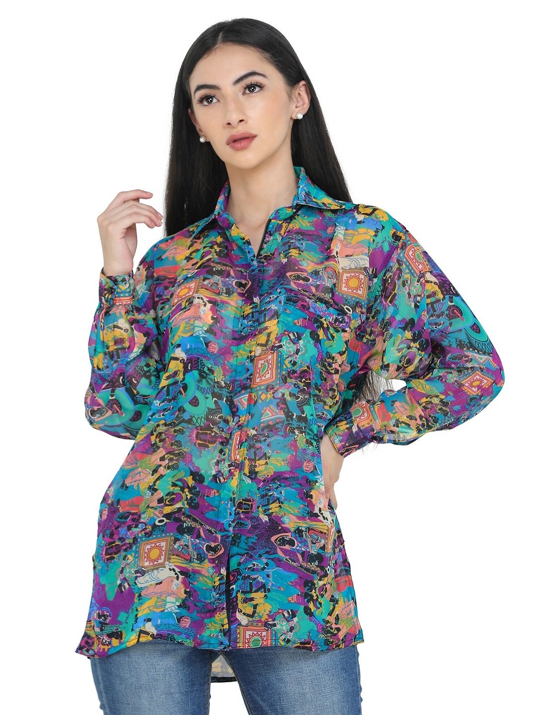 

DECHEN Women Multicoloured Slim Fit Printed Casual Shirt, Multi