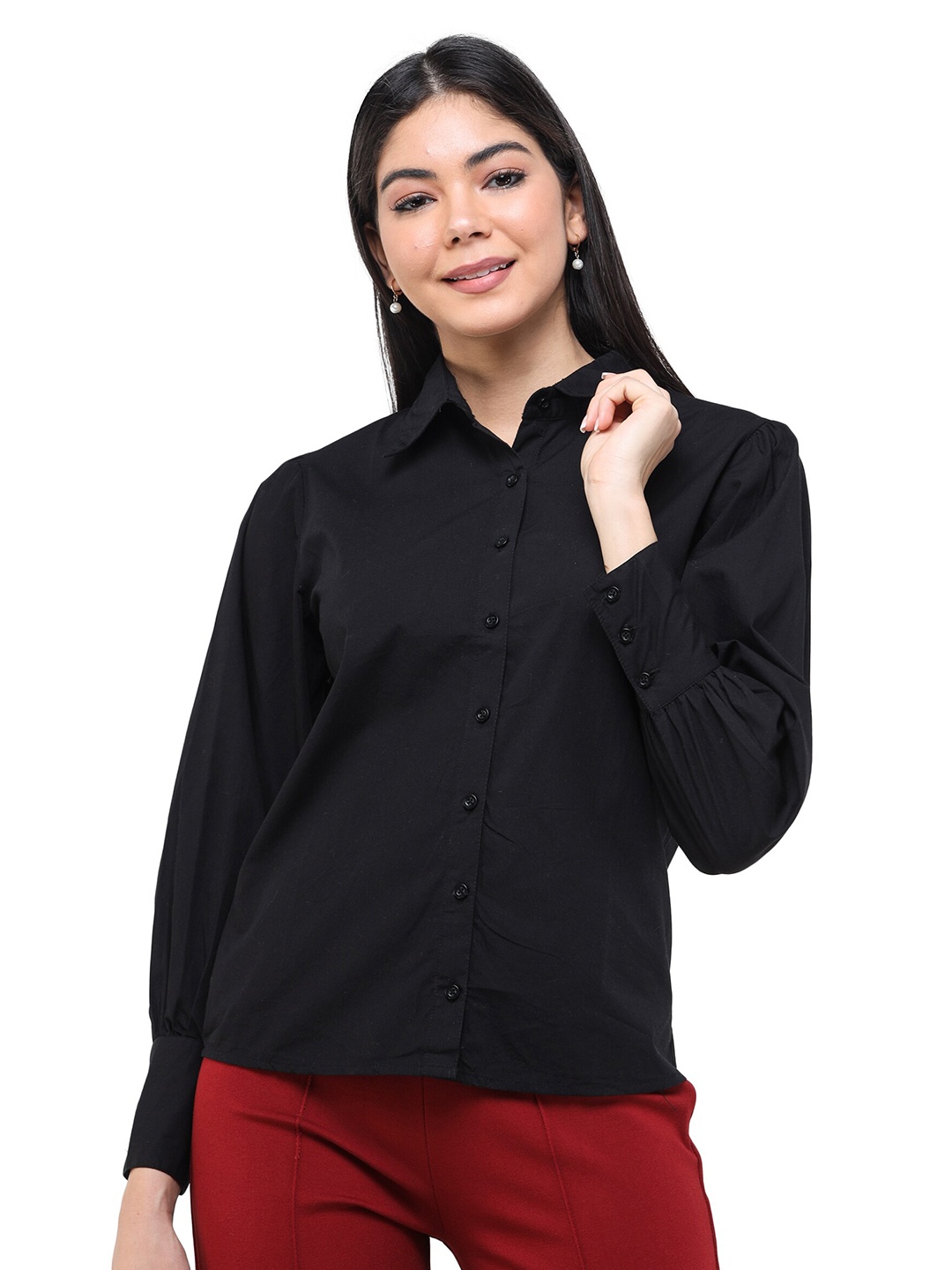 

DECHEN Women Black Slim Fit Casual Shirt