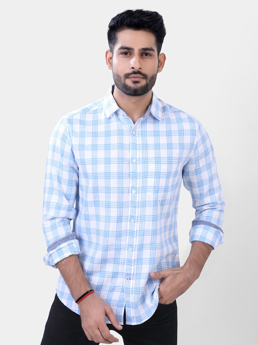 

VASTRADO Men Blue Gingham Checked Casual Shirt