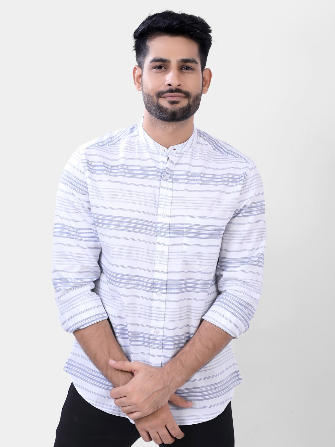 

VASTRADO Men White Horizontal Striped Casual Shirt