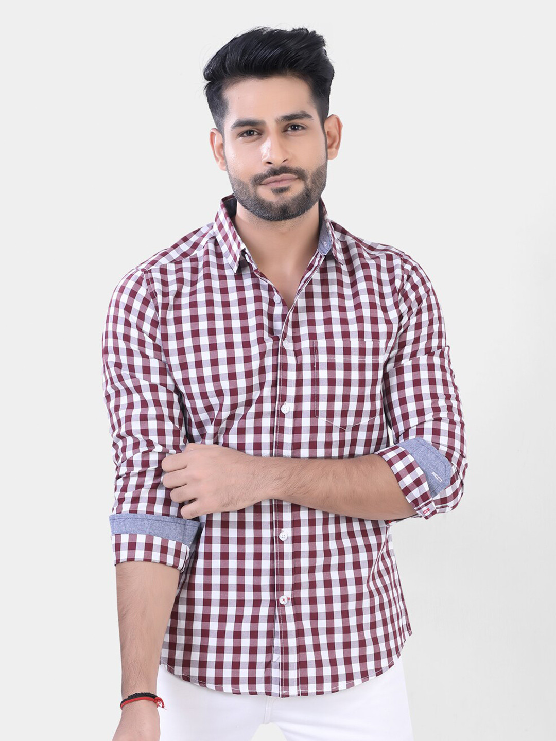 

VASTRADO Men Maroon Gingham Checked Casual Shirt